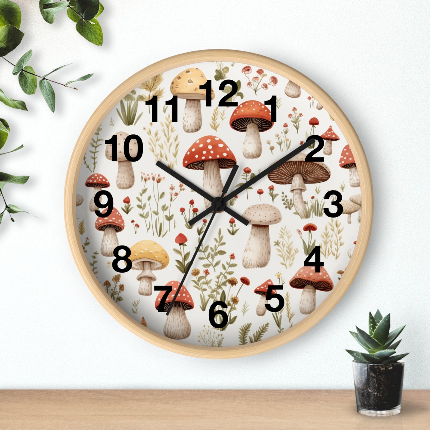 Mushroom and Meadow Wall Clock