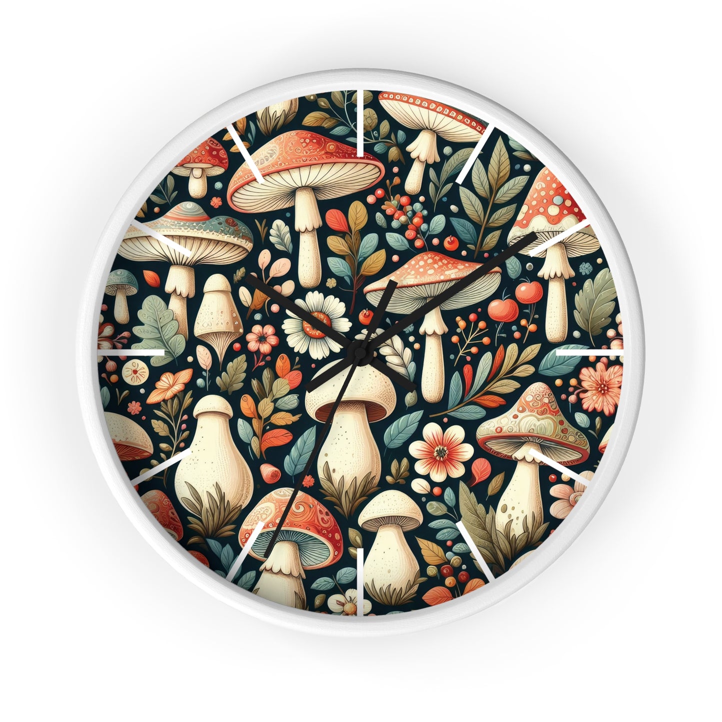Botanical Mushroom Wall Clock, Nature Themed Clock, Botanical Wall Clock, Unique Wall Clock