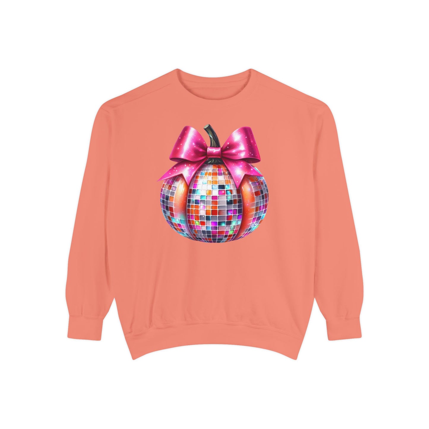 Copy of Disco Ball Pumpkin Sweatshirt - Vibrant Pink Bow Coquette Aesthetic, Unisex Jumper, Halloween Sweatshirt, Retro
