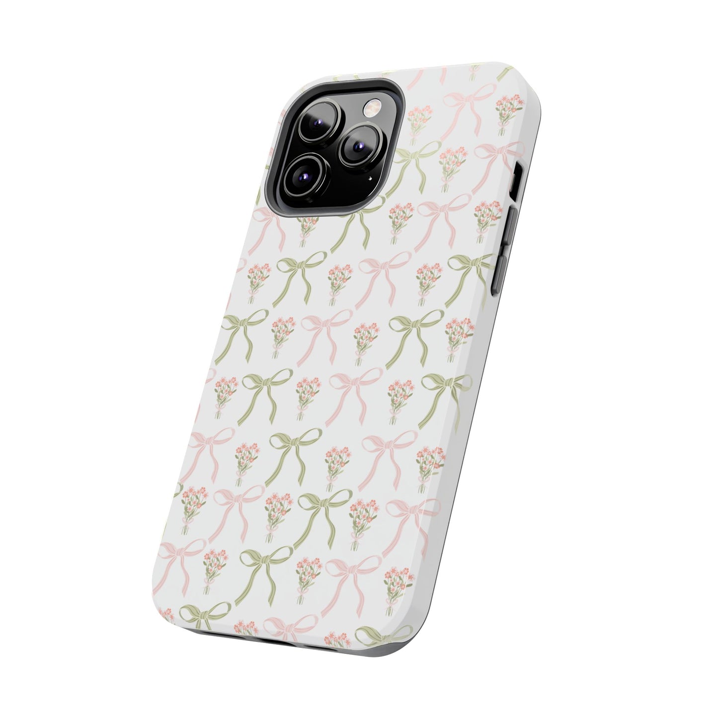 Light Pink and Green Phone Case, Bows and Bouquets Phone Case, Coquette Design Case, Durable Phone Case, Tough Phone Cases