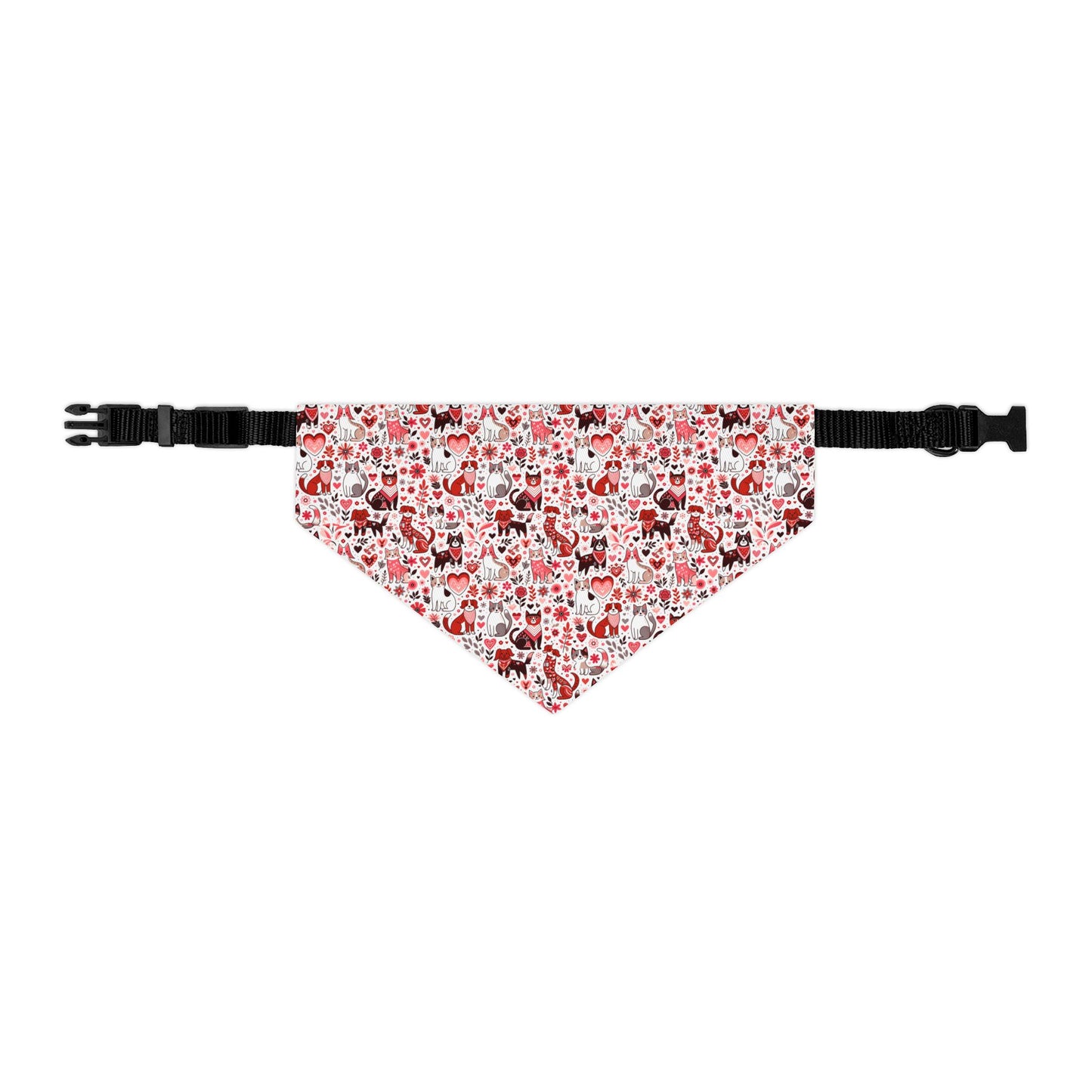 Paws of Love Pet Bandana Collar Playful Pattern Cartoon Animals Heart Motifs Valentines Day Loving Pets Vibrant Colors Pet Accessory