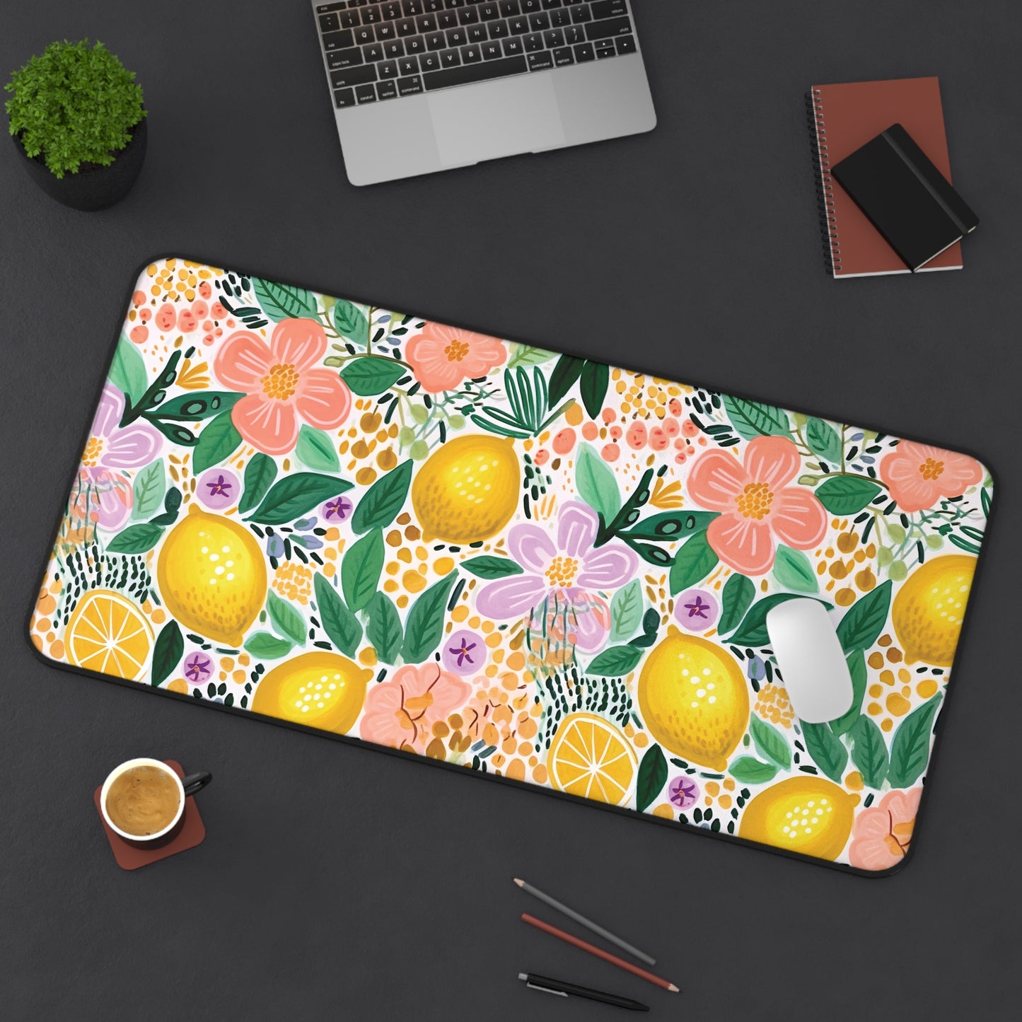 Citrus Garden Desk Mat, Whimsical Aesthetic Desk Protector, Colorful Desk Mat, Aesthetic Desk Mat, Large Desk Mat