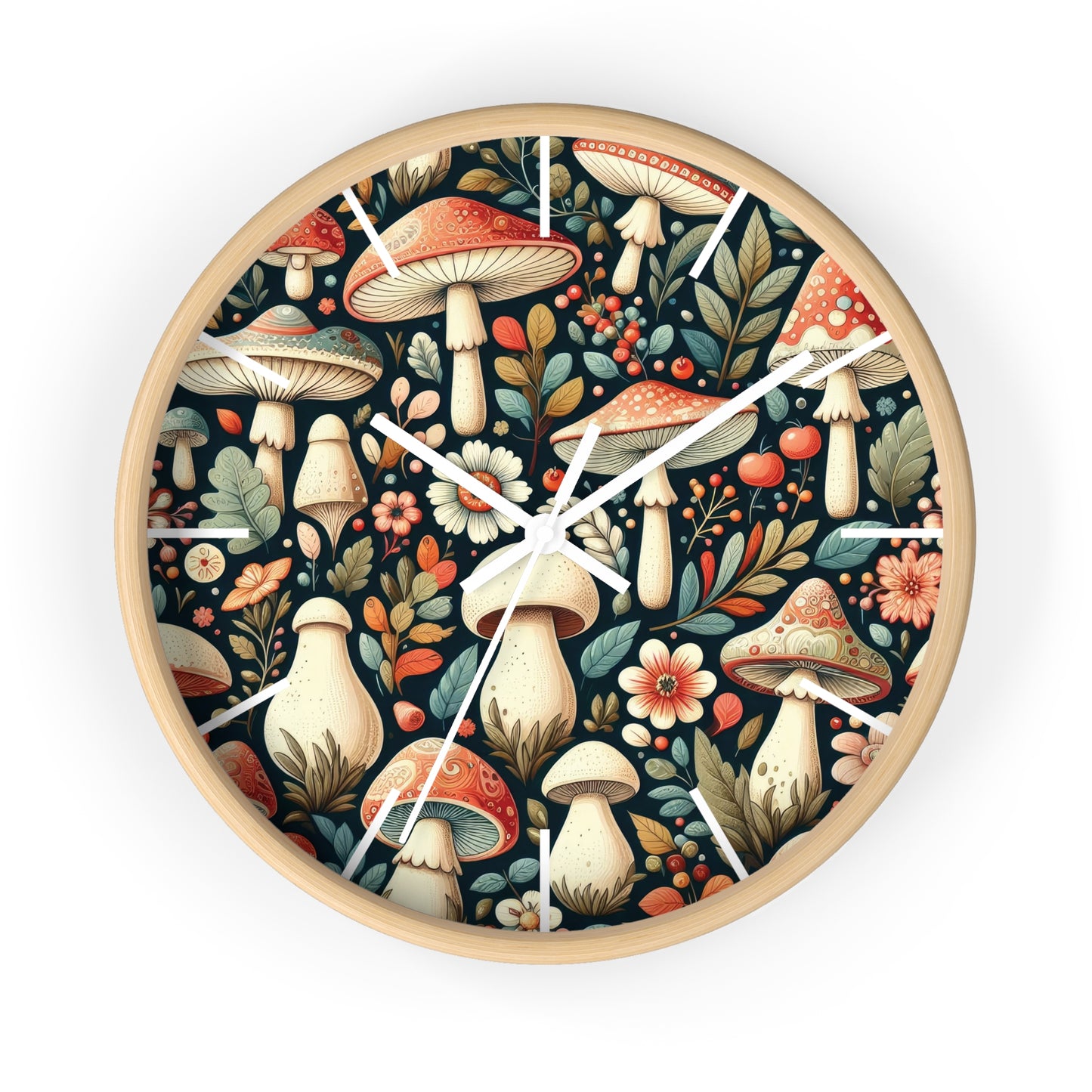 Botanical Mushroom Wall Clock, Nature Themed Clock, Botanical Wall Clock, Unique Wall Clock