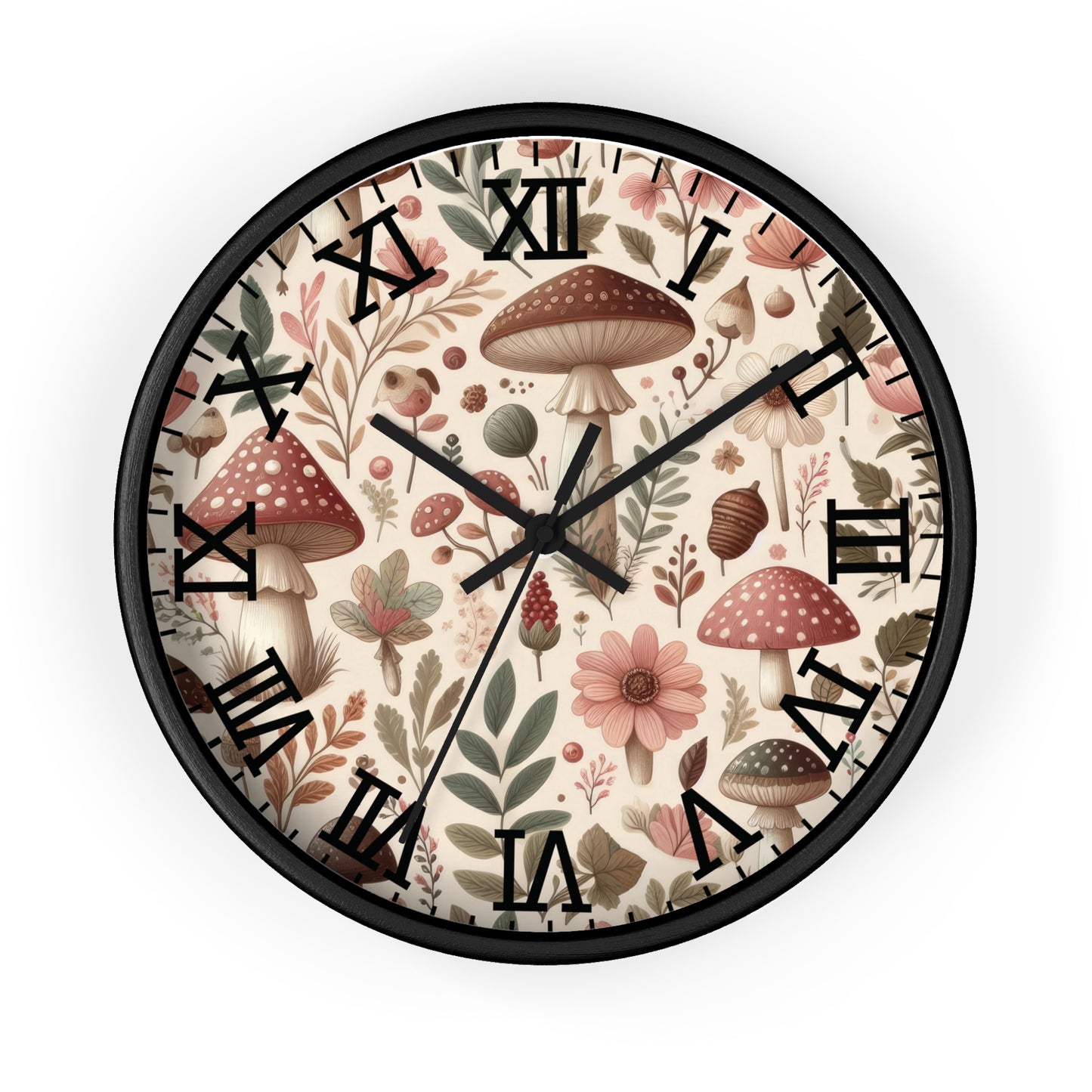 Botanical Mushroom Wall Clock, Nature Themed Clock, Botanical Wall Clock, Unique Wall Clock