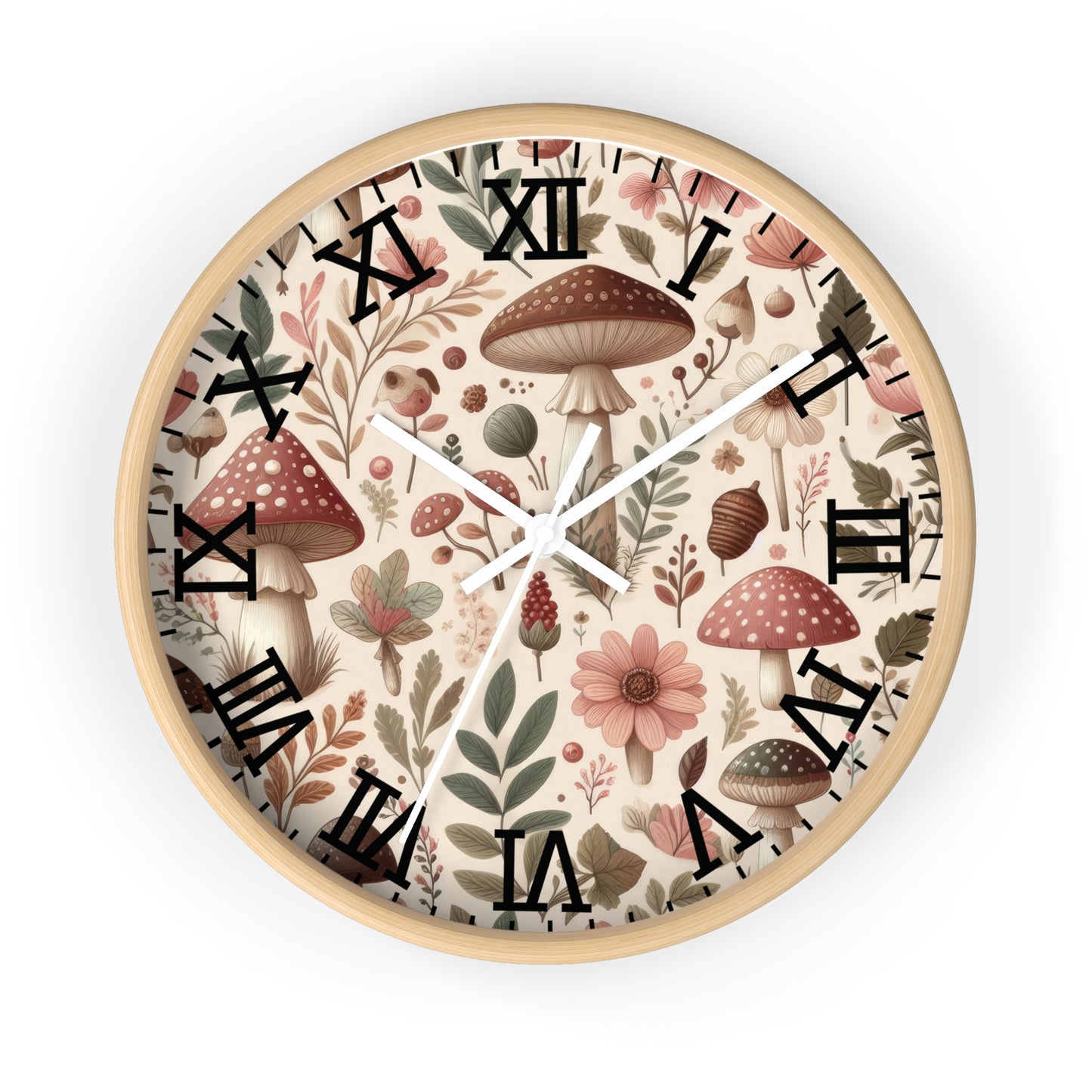 Botanical Mushroom Wall Clock, Nature Themed Clock, Botanical Wall Clock, Unique Wall Clock