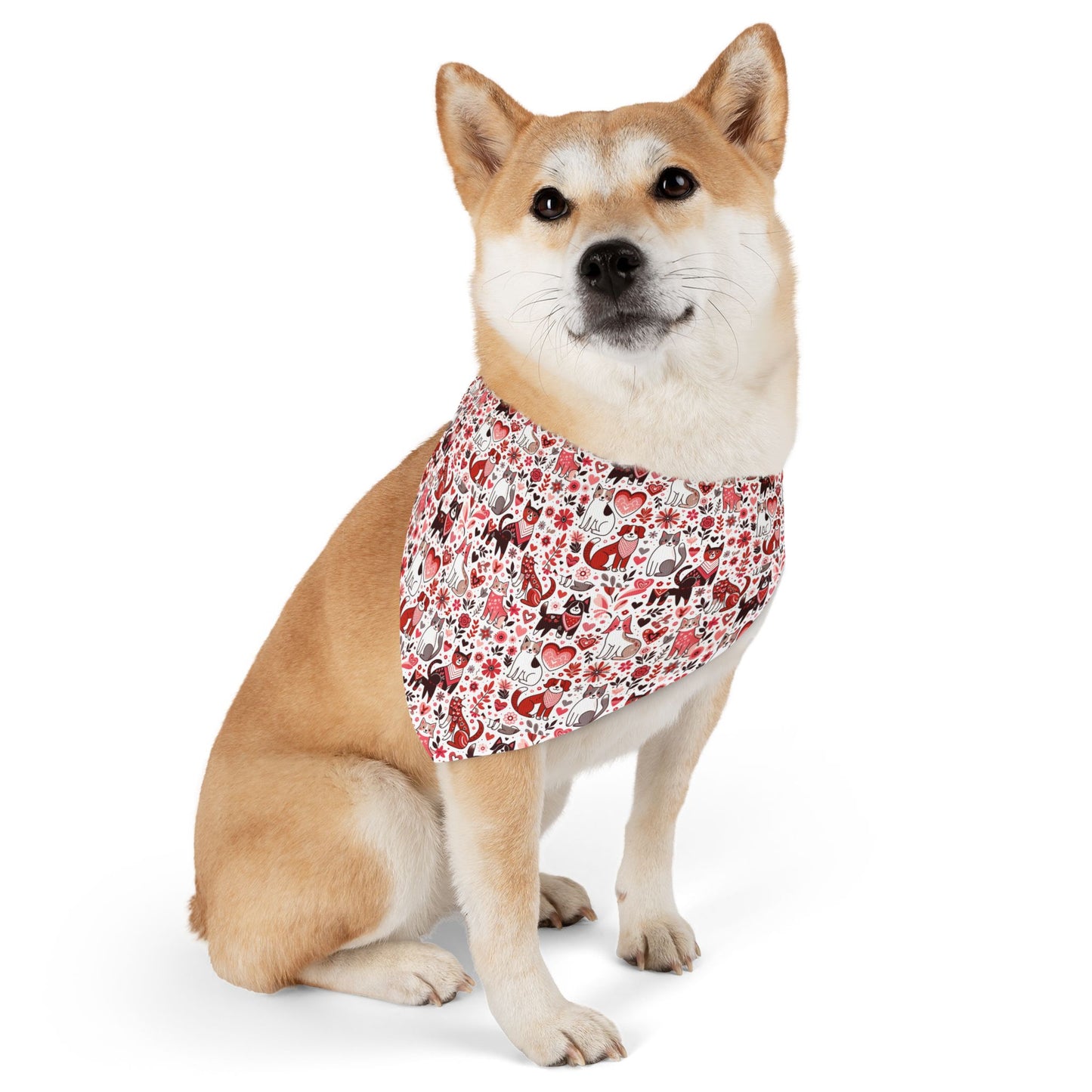 Paws of Love Pet Bandana Collar Playful Pattern Cartoon Animals Heart Motifs Valentines Day Loving Pets Vibrant Colors Pet Accessory