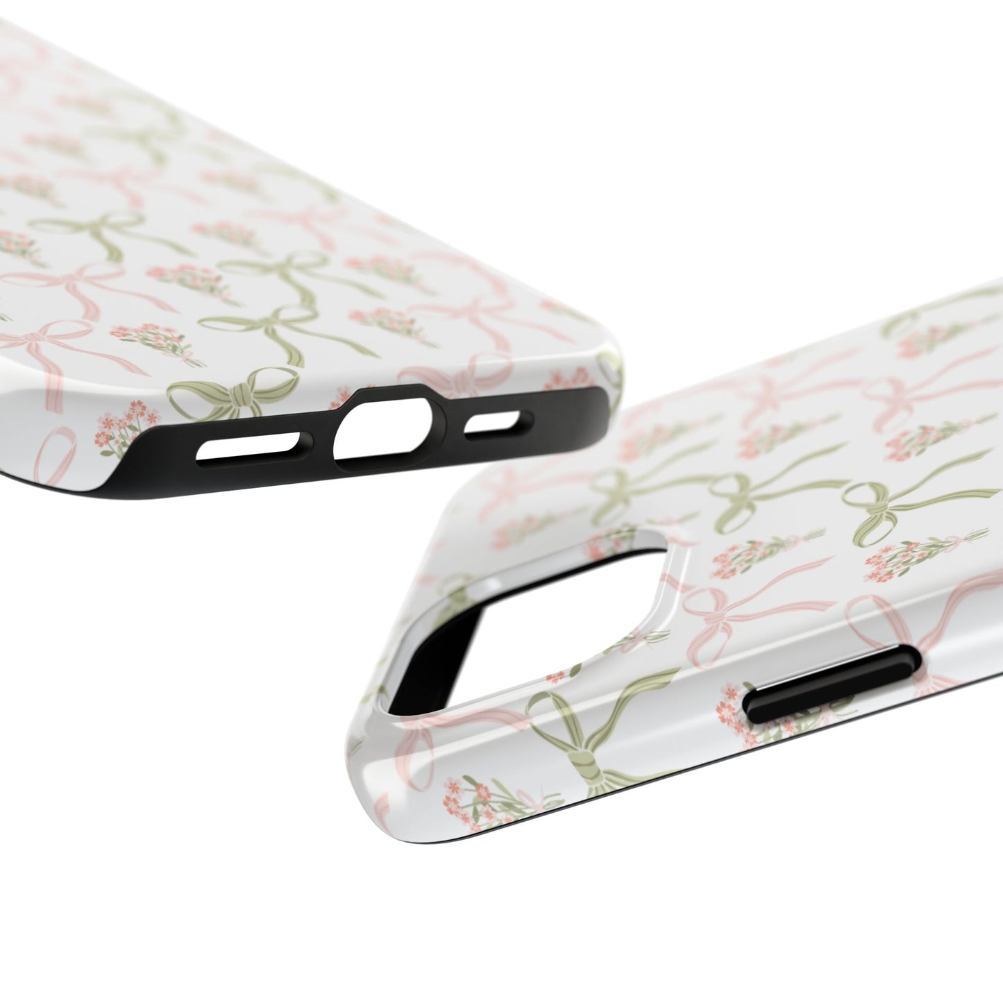 Light Pink and Green Phone Case, Bows and Bouquets Phone Case, Coquette Design Case, Durable Phone Case, Tough Phone Cases