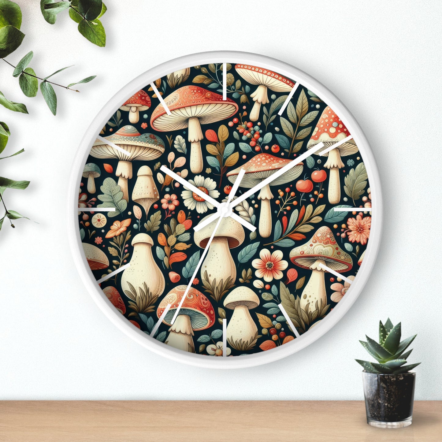 Botanical Mushroom Wall Clock, Nature Themed Clock, Botanical Wall Clock, Unique Wall Clock