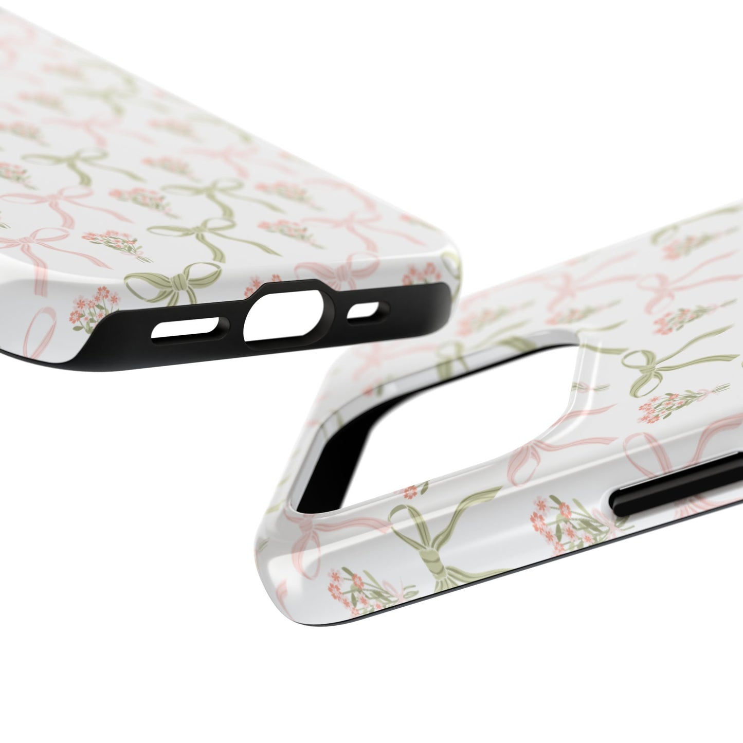Light Pink and Green Phone Case, Bows and Bouquets Phone Case, Coquette Design Case, Durable Phone Case, Tough Phone Cases