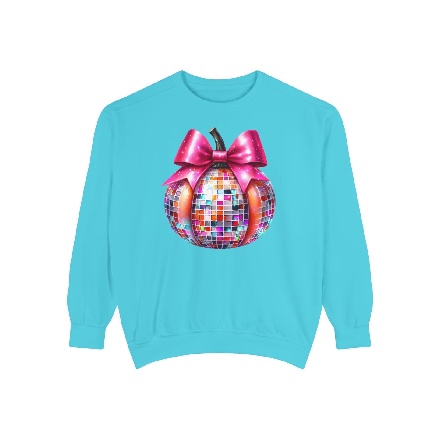 Copy of Disco Ball Pumpkin Sweatshirt - Vibrant Pink Bow Coquette Aesthetic, Unisex Jumper, Halloween Sweatshirt, Retro