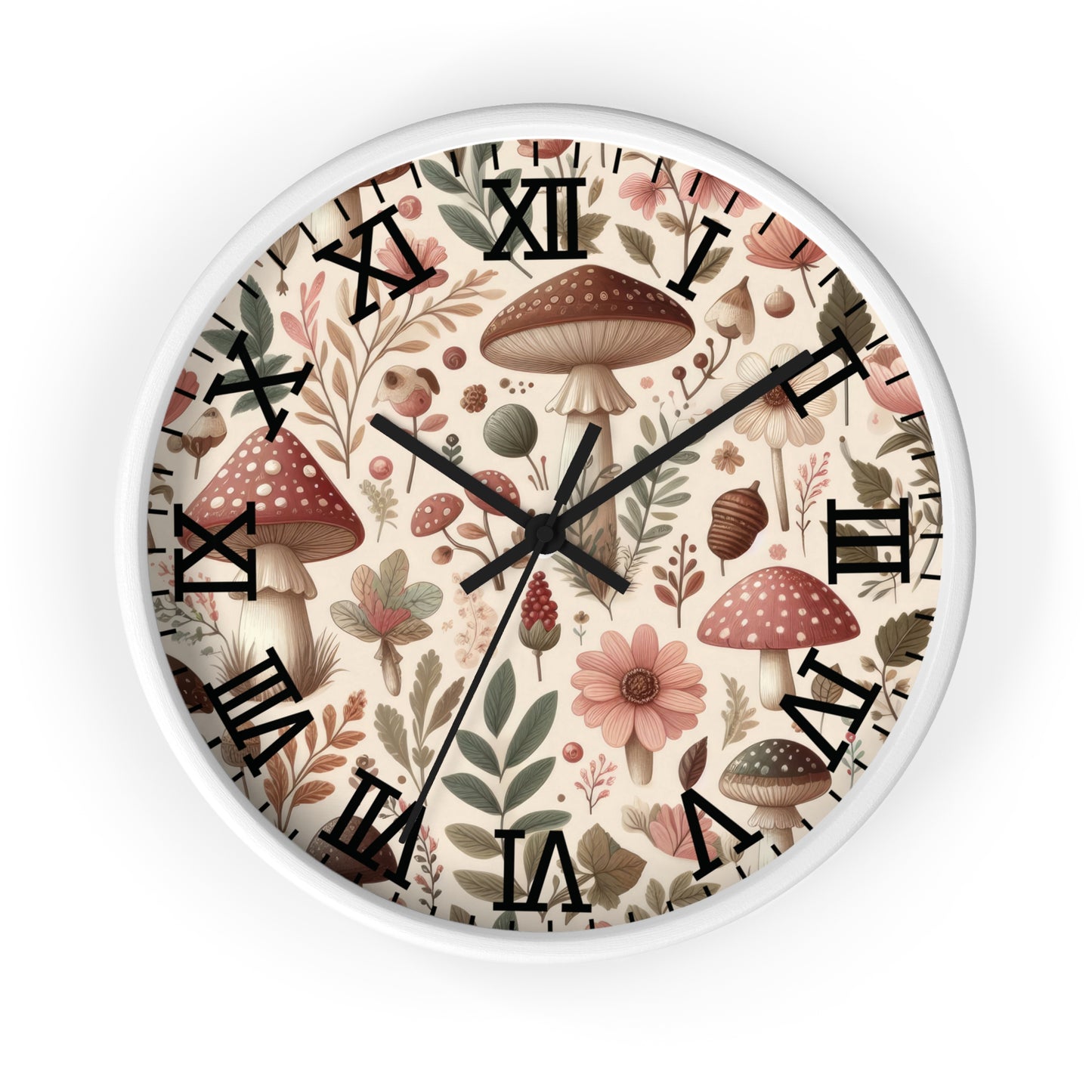 Botanical Mushroom Wall Clock, Nature Themed Clock, Botanical Wall Clock, Unique Wall Clock