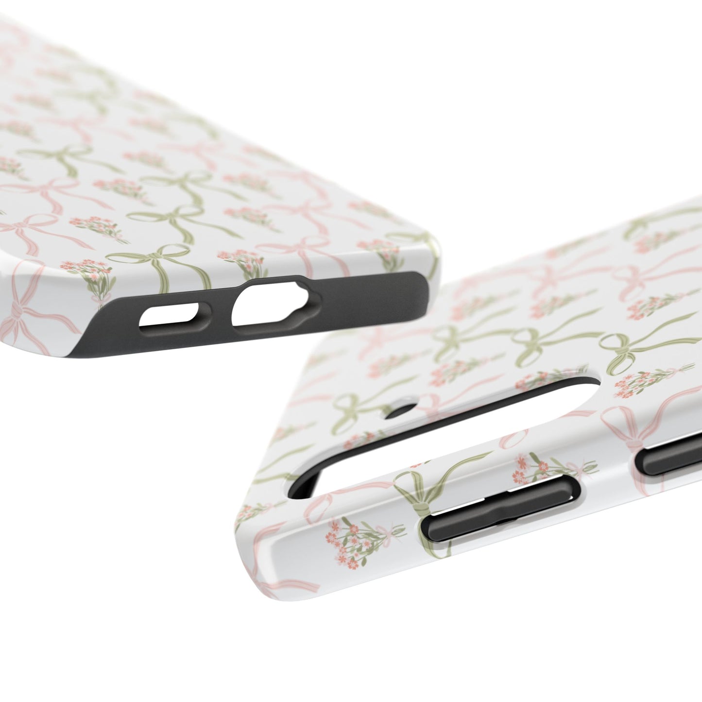 Light Pink and Green Phone Case, Bows and Bouquets Phone Case, Coquette Design Case, Durable Phone Case, Tough Phone Cases
