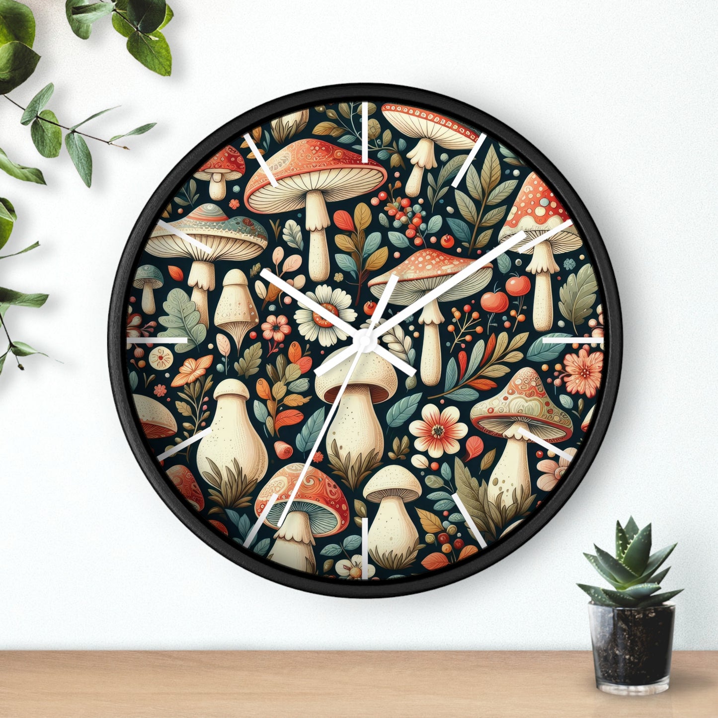 Botanical Mushroom Wall Clock, Nature Themed Clock, Botanical Wall Clock, Unique Wall Clock