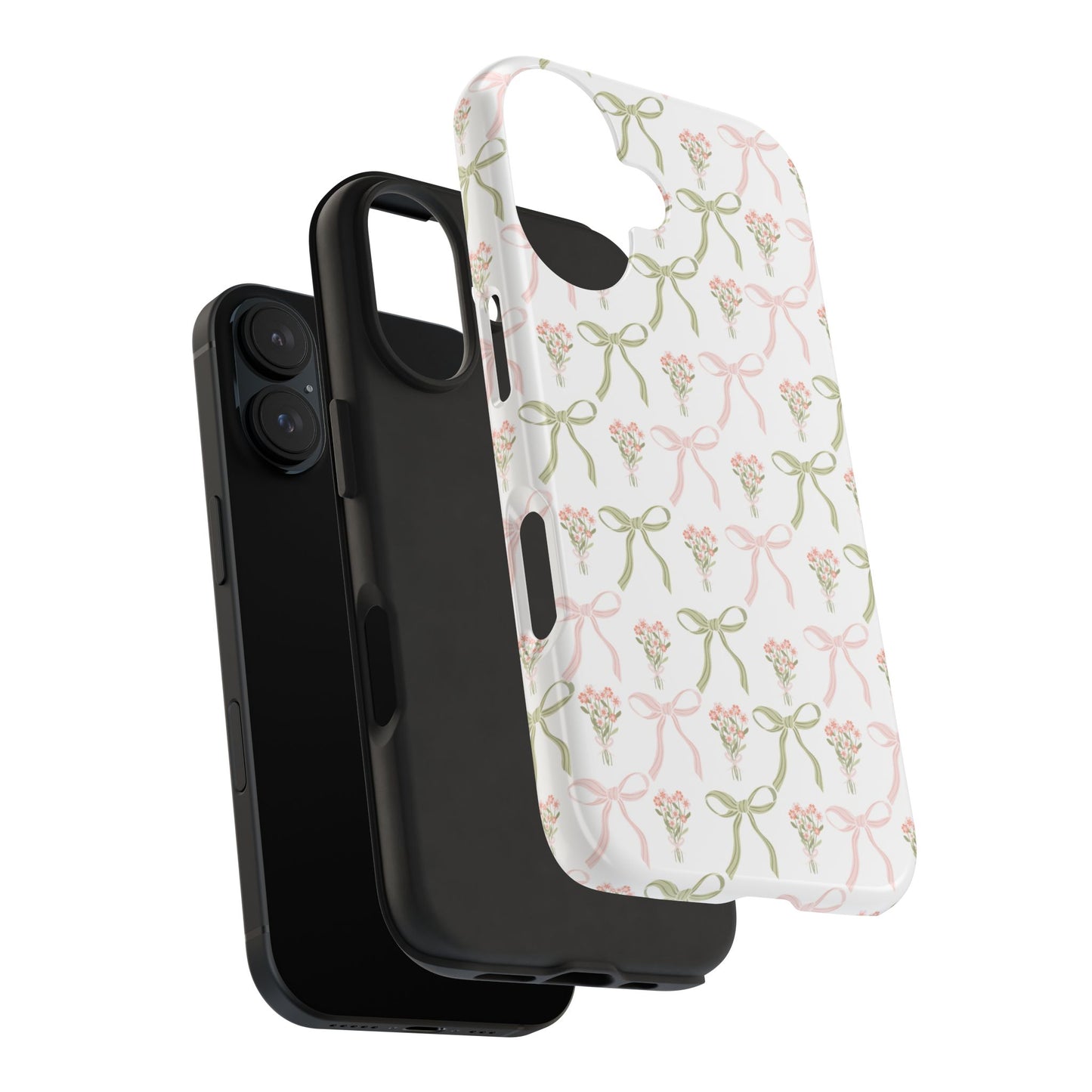 Light Pink and Green Phone Case, Bows and Bouquets Phone Case, Coquette Design Case, Durable Phone Case, Tough Phone Cases
