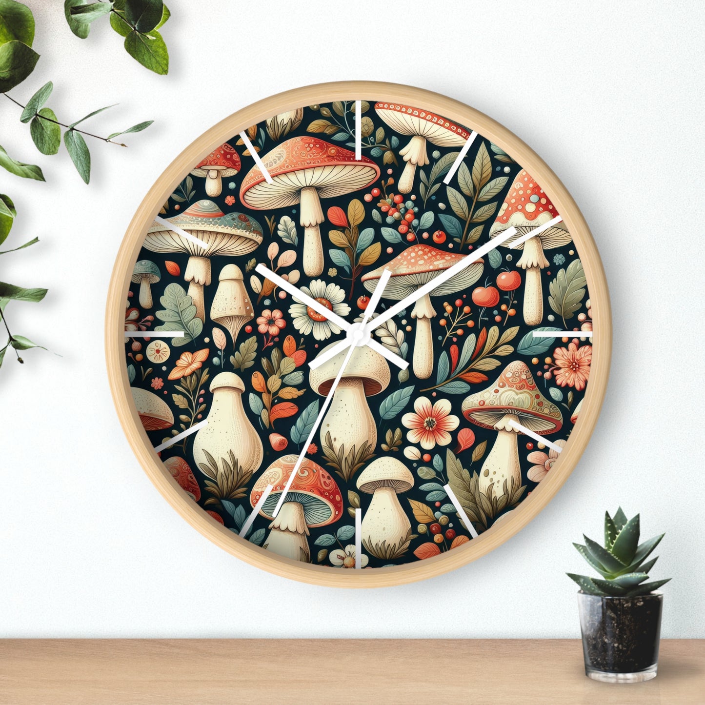 Botanical Mushroom Wall Clock, Nature Themed Clock, Botanical Wall Clock, Unique Wall Clock