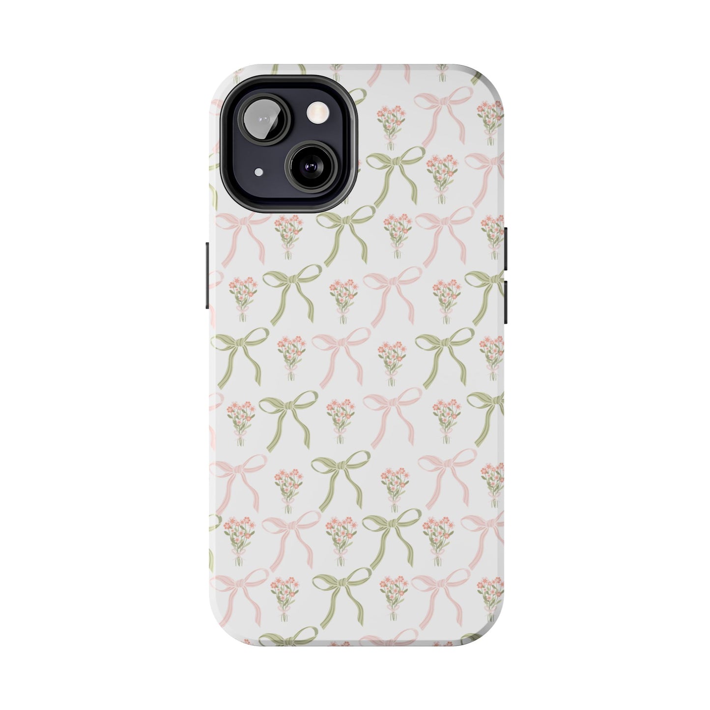 Light Pink and Green Phone Case, Bows and Bouquets Phone Case, Coquette Design Case, Durable Phone Case, Tough Phone Cases
