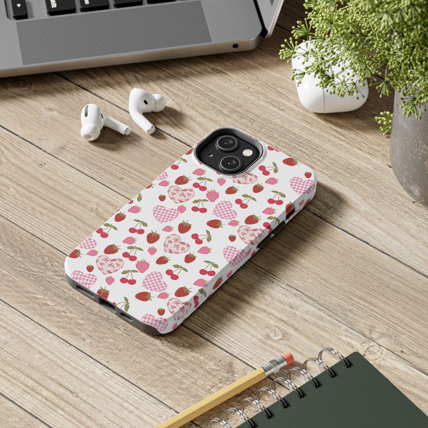 Hearts and Berries Phone Case, Coquette Design Case, Durable Phone Case, Tough Phone Cases