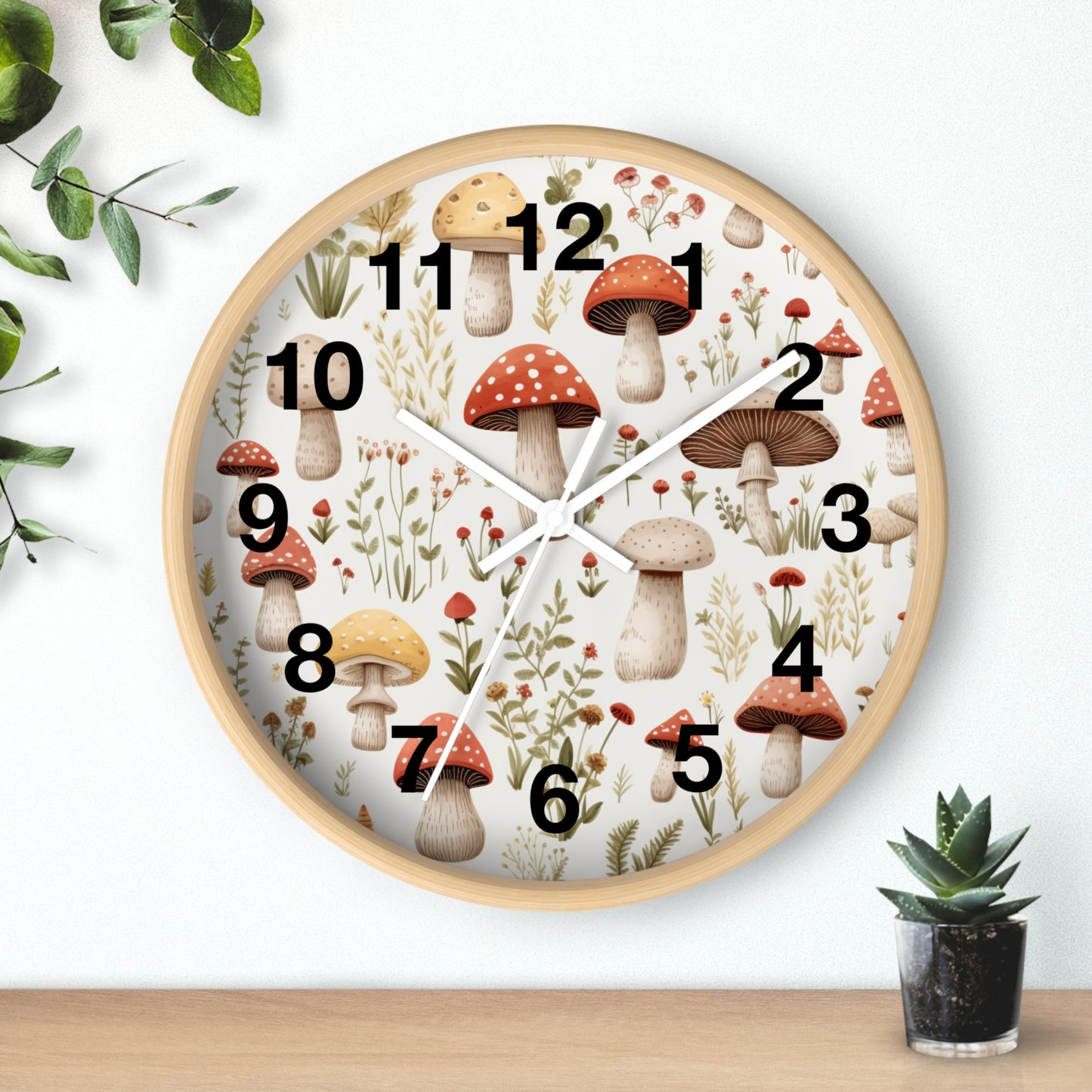 Mushroom and Meadow Wall Clock