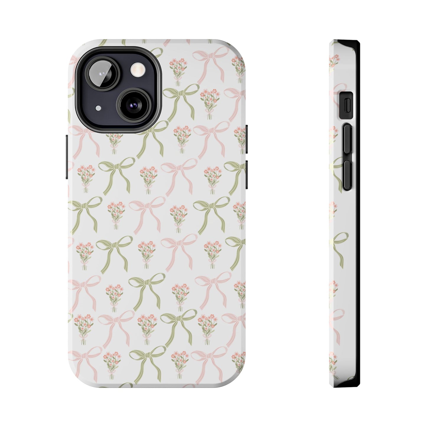 Light Pink and Green Phone Case, Bows and Bouquets Phone Case, Coquette Design Case, Durable Phone Case, Tough Phone Cases