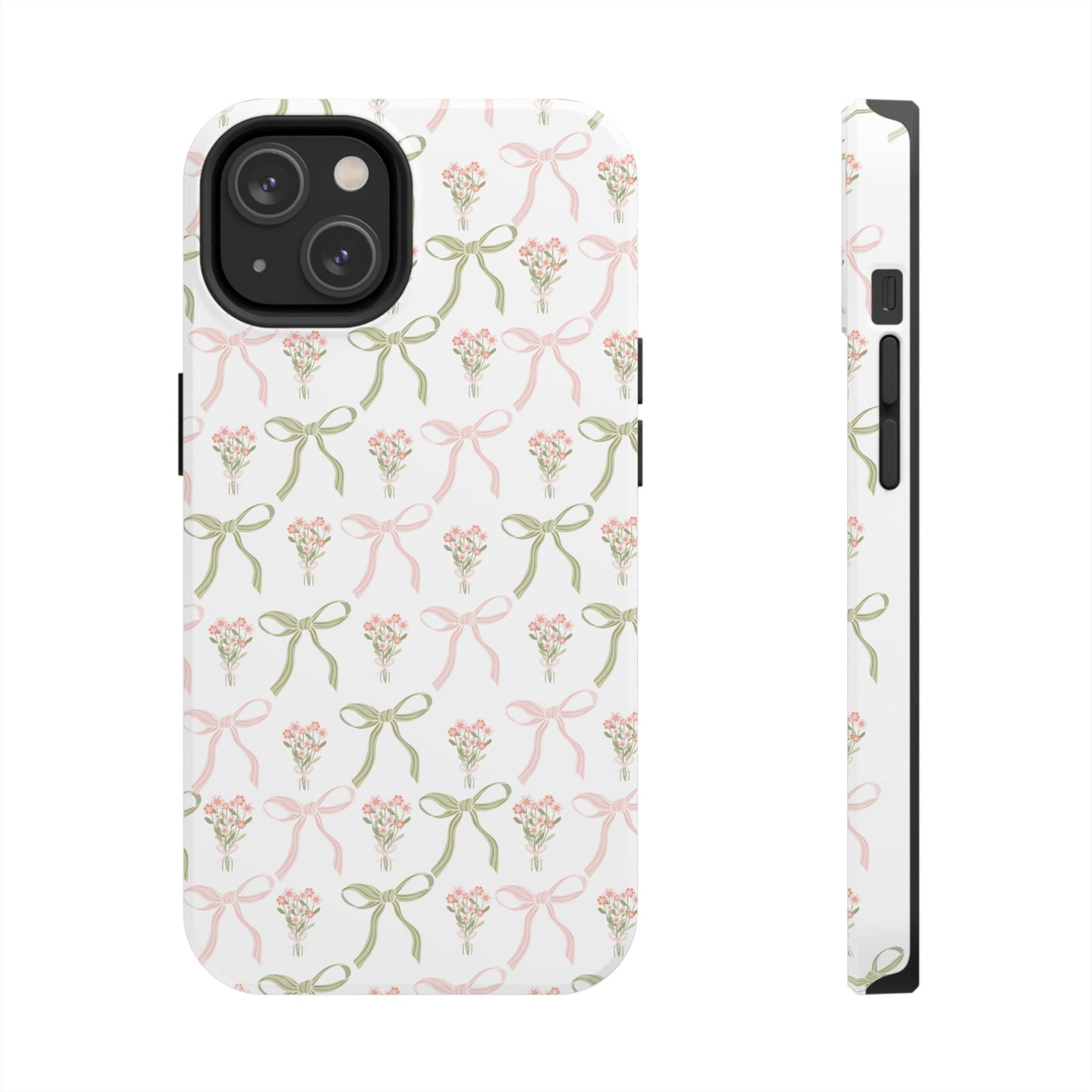 Light Pink and Green Phone Case, Bows and Bouquets Phone Case, Coquette Design Case, Durable Phone Case, Tough Phone Cases