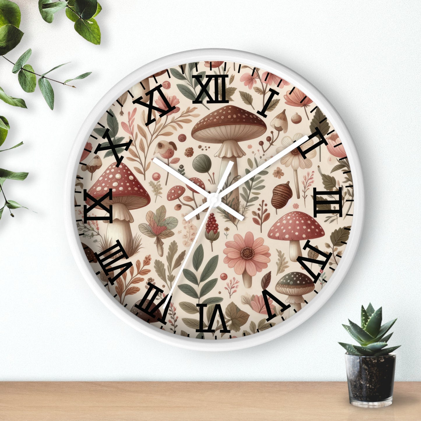 Botanical Mushroom Wall Clock, Nature Themed Clock, Botanical Wall Clock, Unique Wall Clock