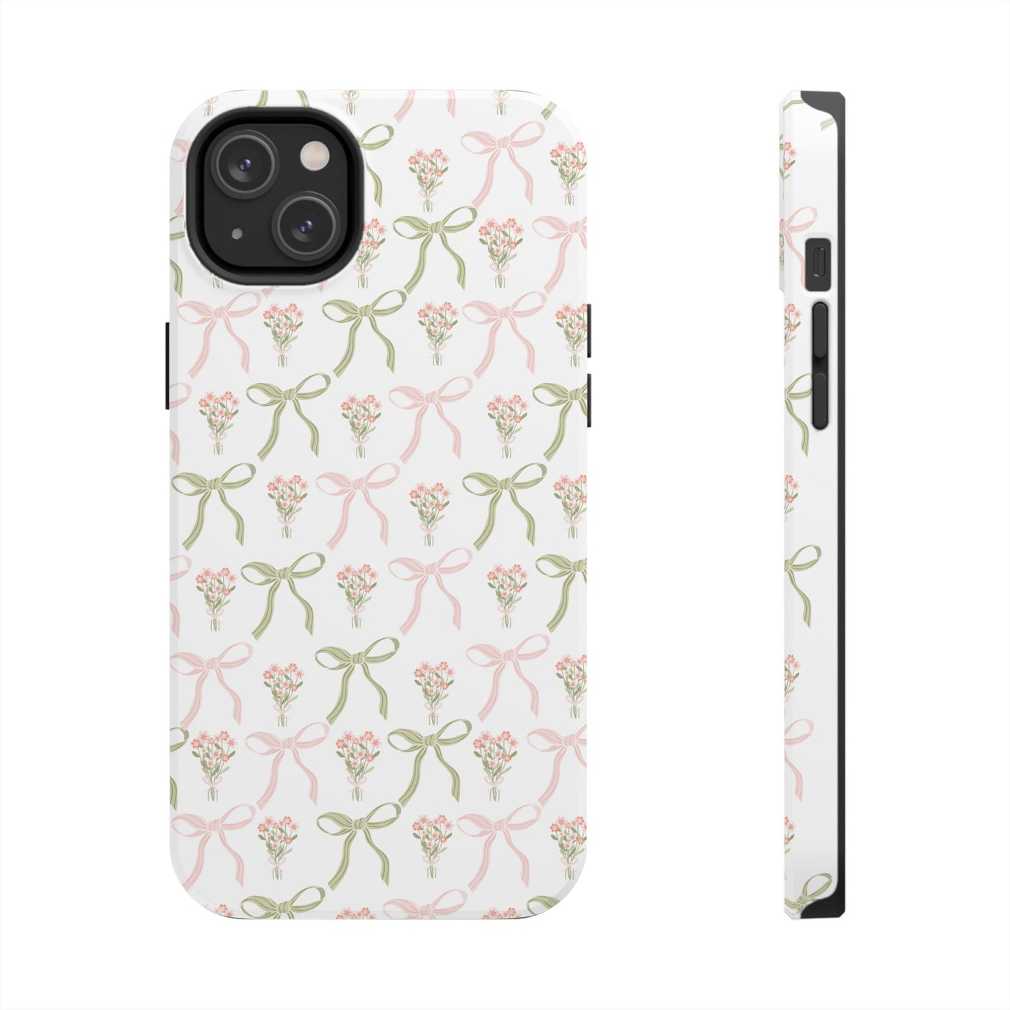 Light Pink and Green Phone Case, Bows and Bouquets Phone Case, Coquette Design Case, Durable Phone Case, Tough Phone Cases