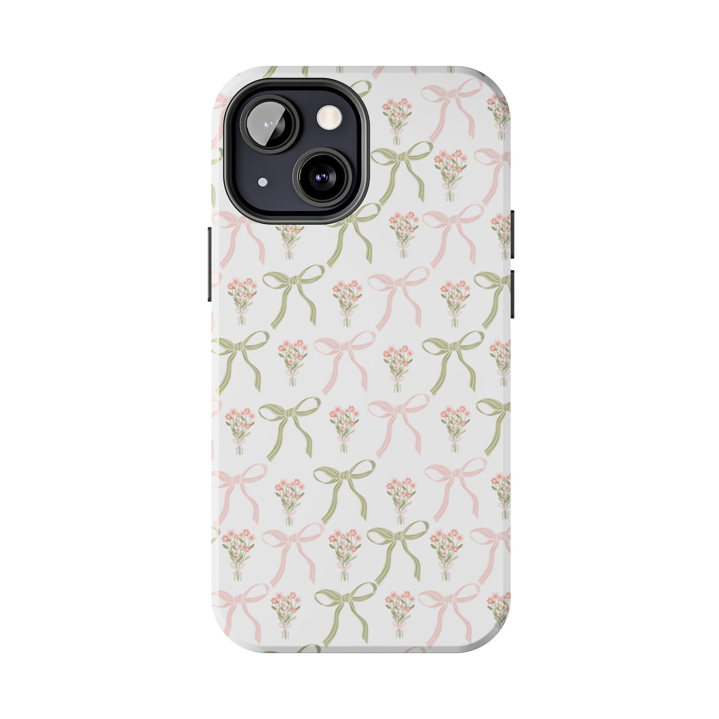 Light Pink and Green Phone Case, Bows and Bouquets Phone Case, Coquette Design Case, Durable Phone Case, Tough Phone Cases
