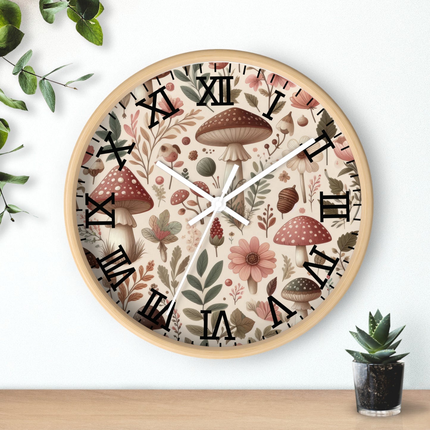 Botanical Mushroom Wall Clock, Nature Themed Clock, Botanical Wall Clock, Unique Wall Clock