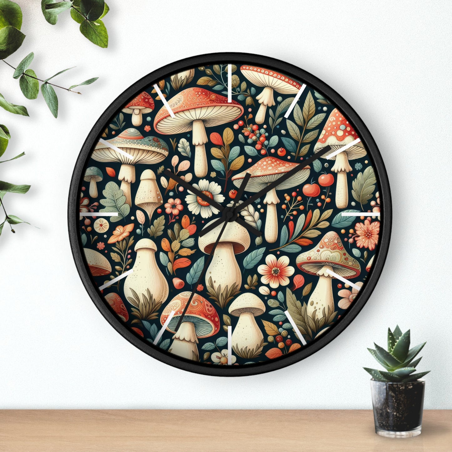 Botanical Mushroom Wall Clock, Nature Themed Clock, Botanical Wall Clock, Unique Wall Clock
