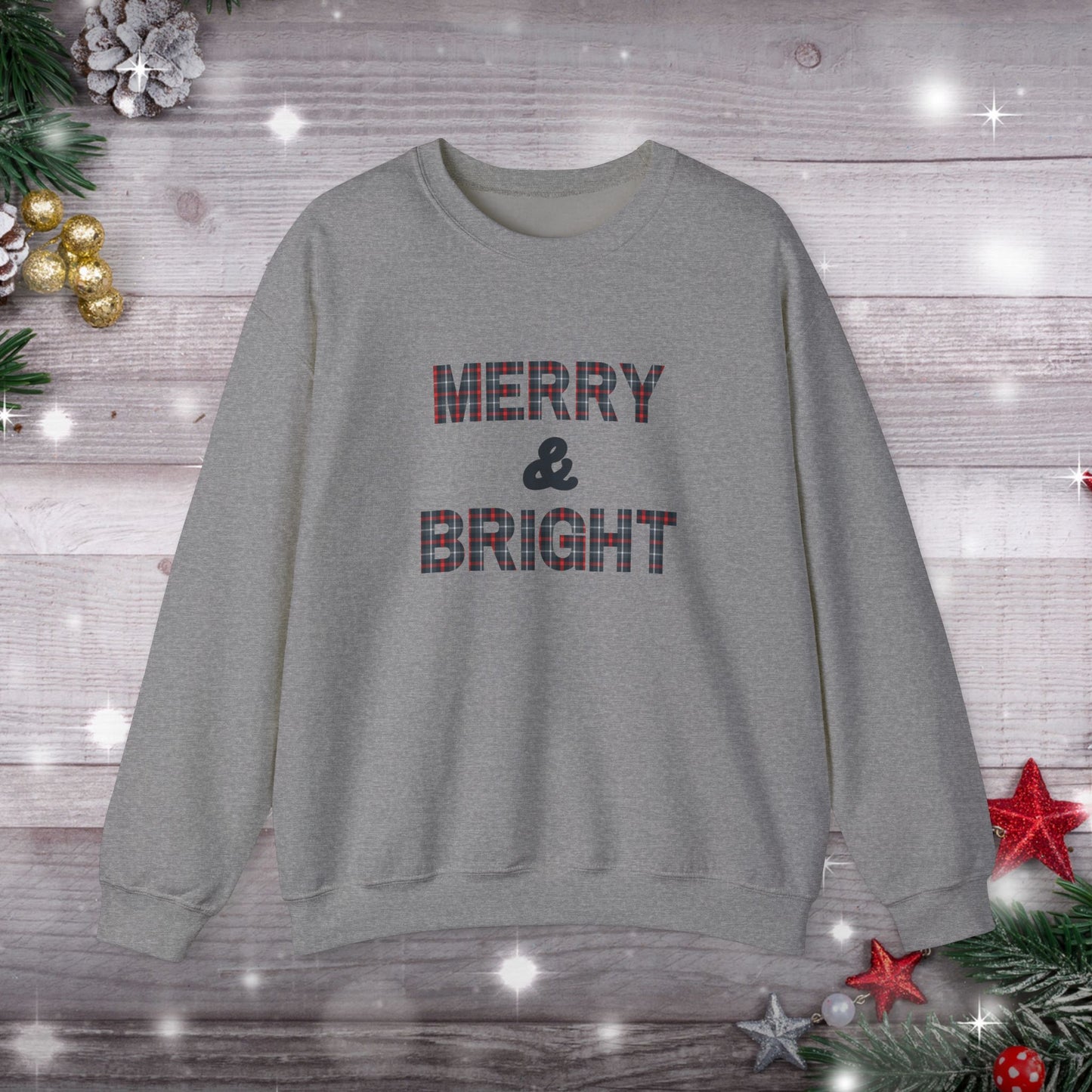 Merry & Bright Christmas Plaid Unisex Heavy Blend™ Crewneck Sweatshirt