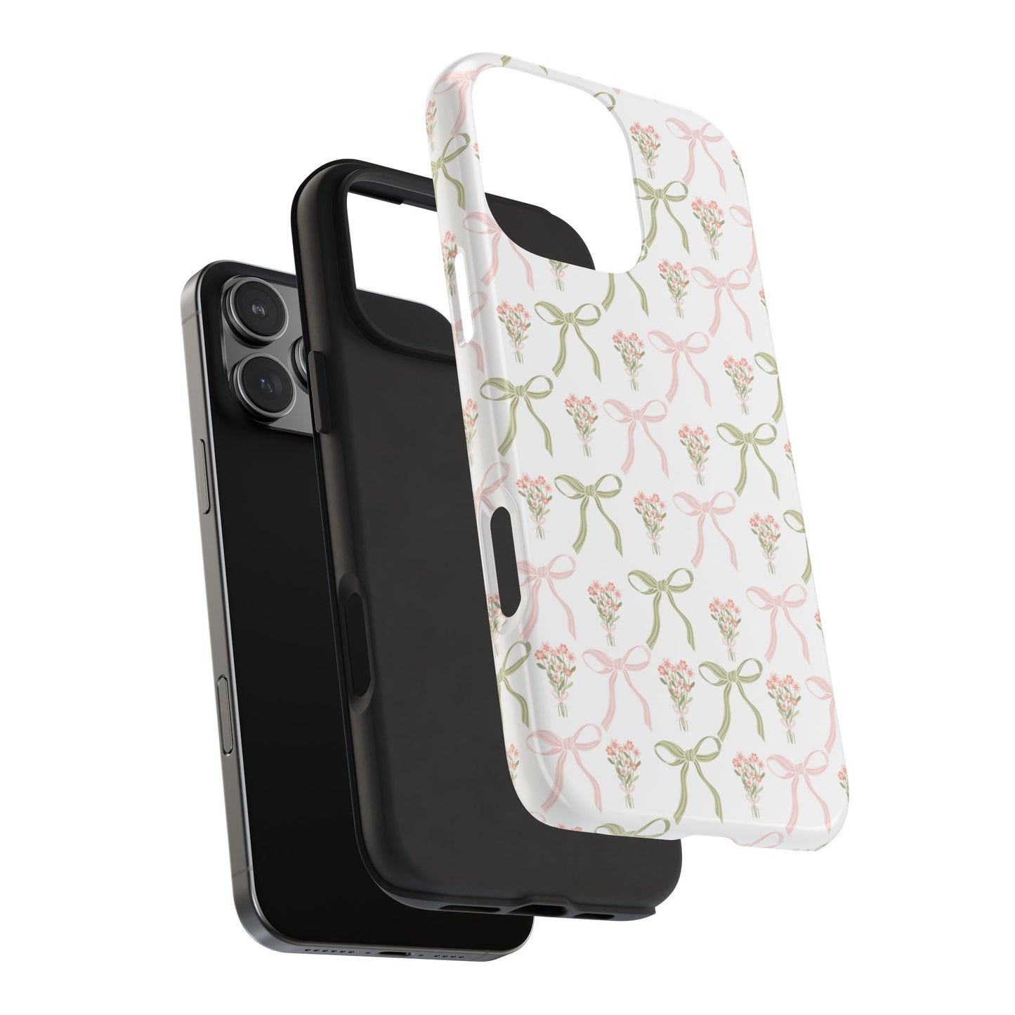Light Pink and Green Phone Case, Bows and Bouquets Phone Case, Coquette Design Case, Durable Phone Case, Tough Phone Cases