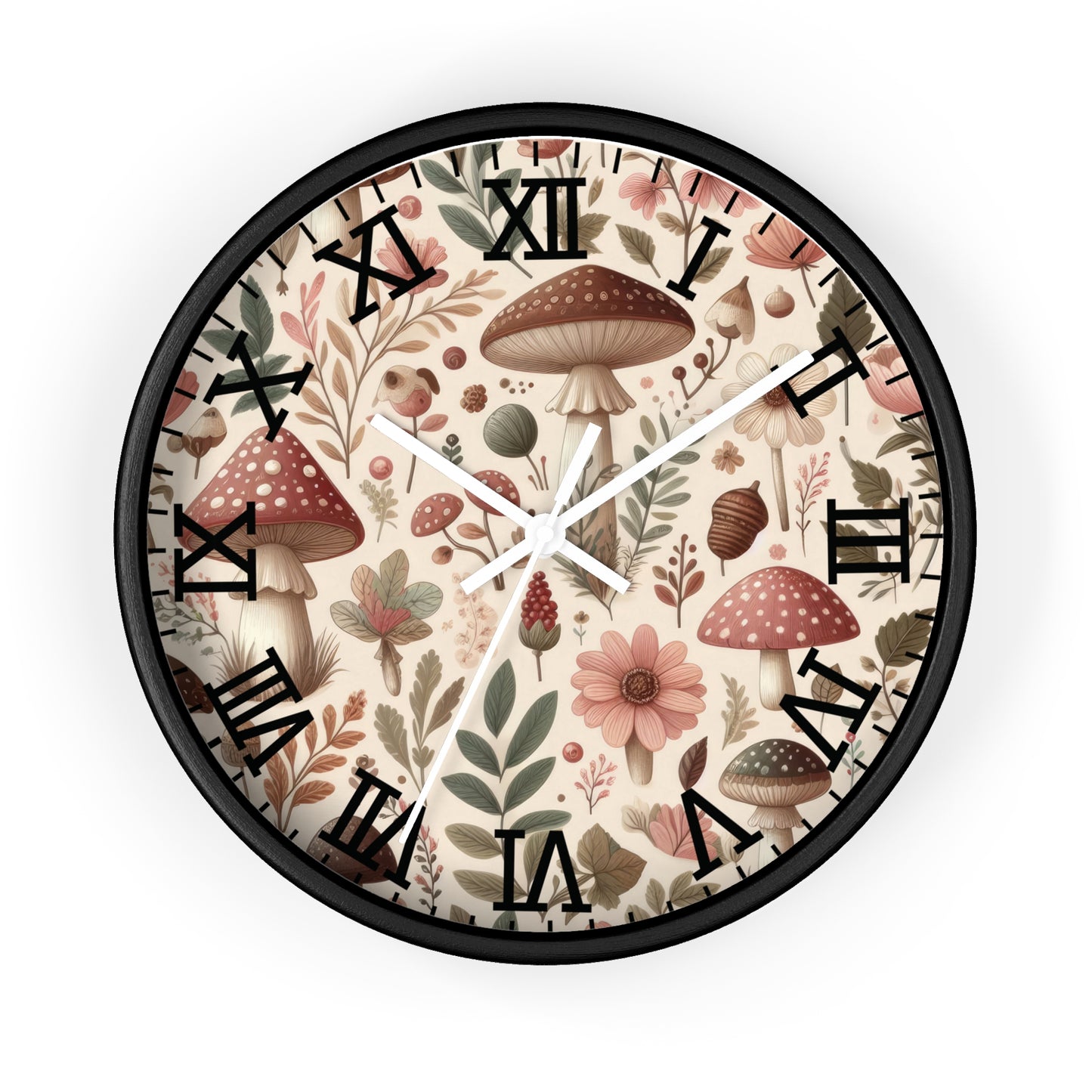 Botanical Mushroom Wall Clock, Nature Themed Clock, Botanical Wall Clock, Unique Wall Clock
