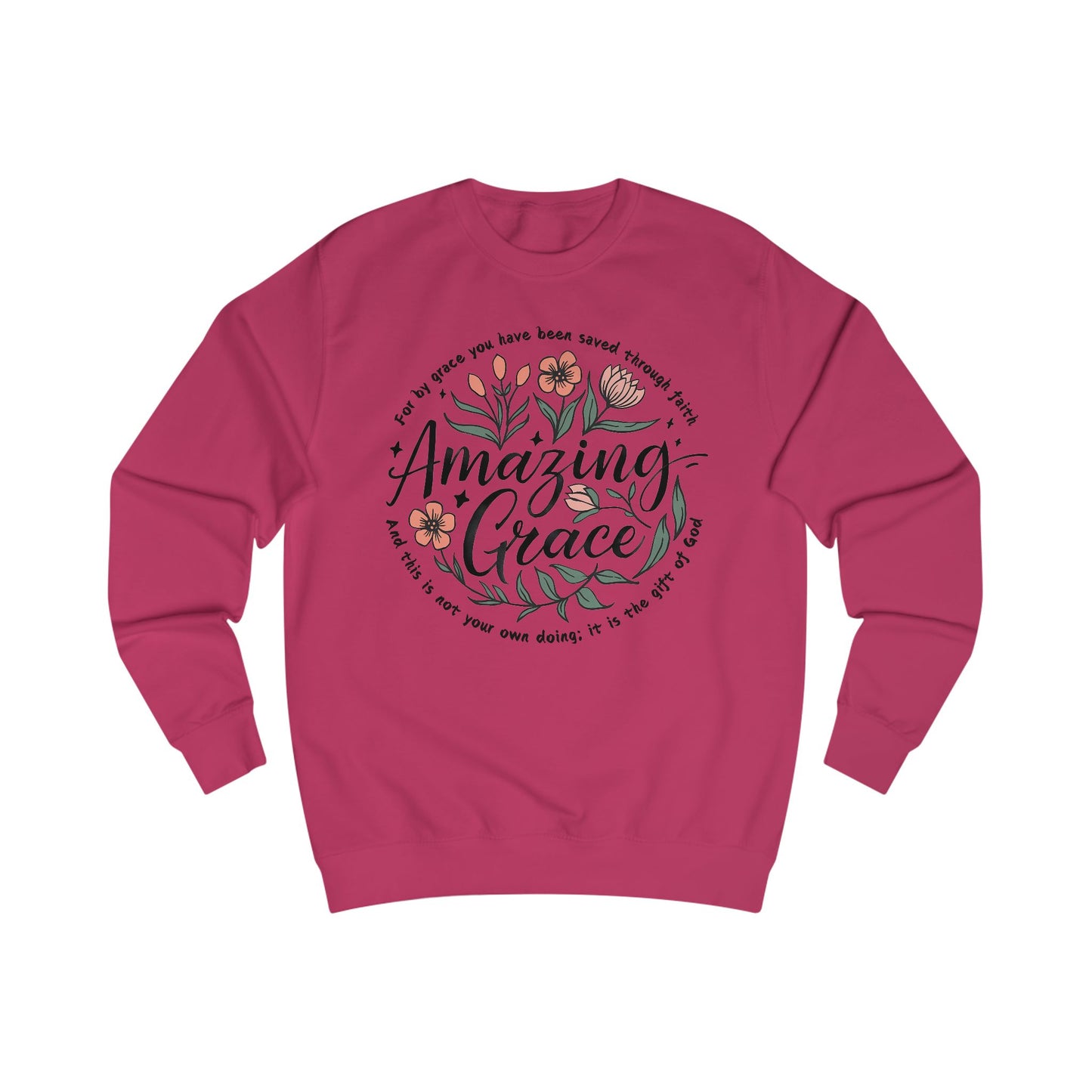 Christian Floral Sweatshirt, Amazing Grace Bible Verse Jumper, Religious Unisex Pullover, Faith Inspired Sweater, Religious Gift for Him or
