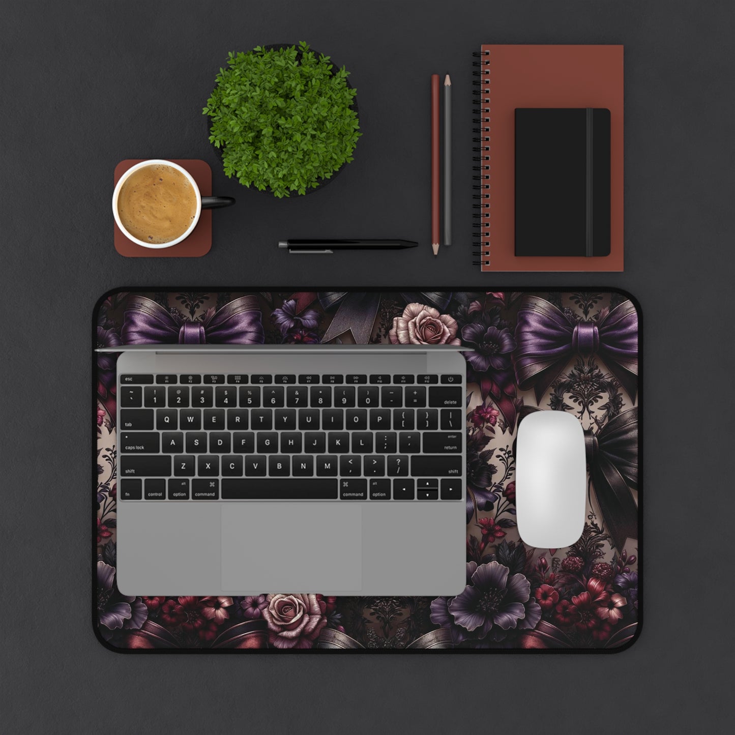 Gothic Floral Desk Mat, Gothic Coquette Mat, Coquette Desk Mat, Bow Desk Mat, Large Desk Mat, Cute Desk Mat, Desk Protector