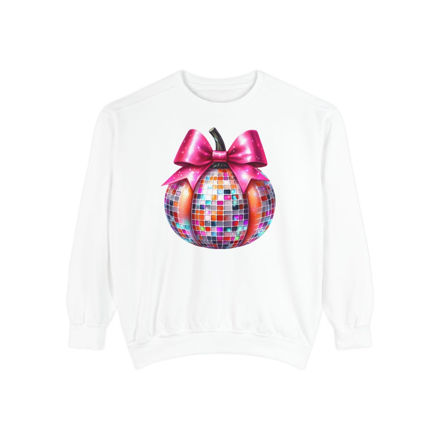 Copy of Disco Ball Pumpkin Sweatshirt - Vibrant Pink Bow Coquette Aesthetic, Unisex Jumper, Halloween Sweatshirt, Retro