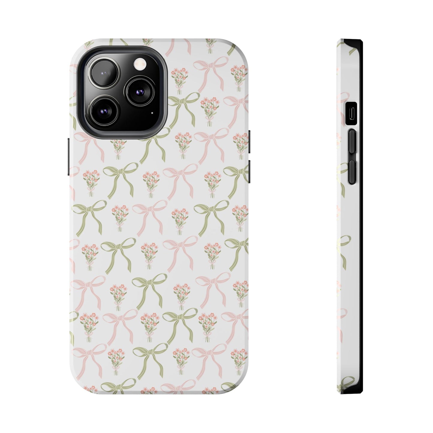 Light Pink and Green Phone Case, Bows and Bouquets Phone Case, Coquette Design Case, Durable Phone Case, Tough Phone Cases