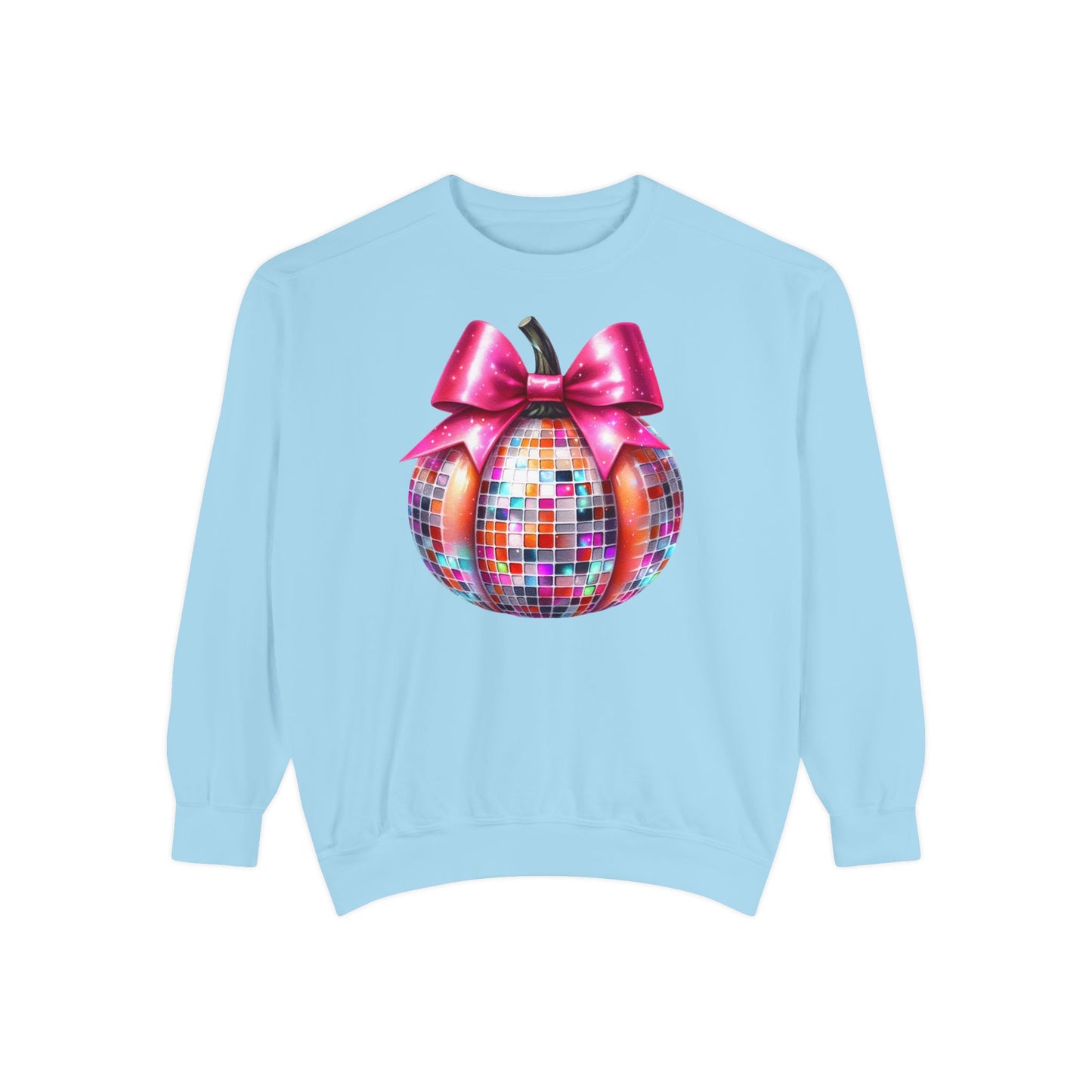 Copy of Disco Ball Pumpkin Sweatshirt - Vibrant Pink Bow Coquette Aesthetic, Unisex Jumper, Halloween Sweatshirt, Retro