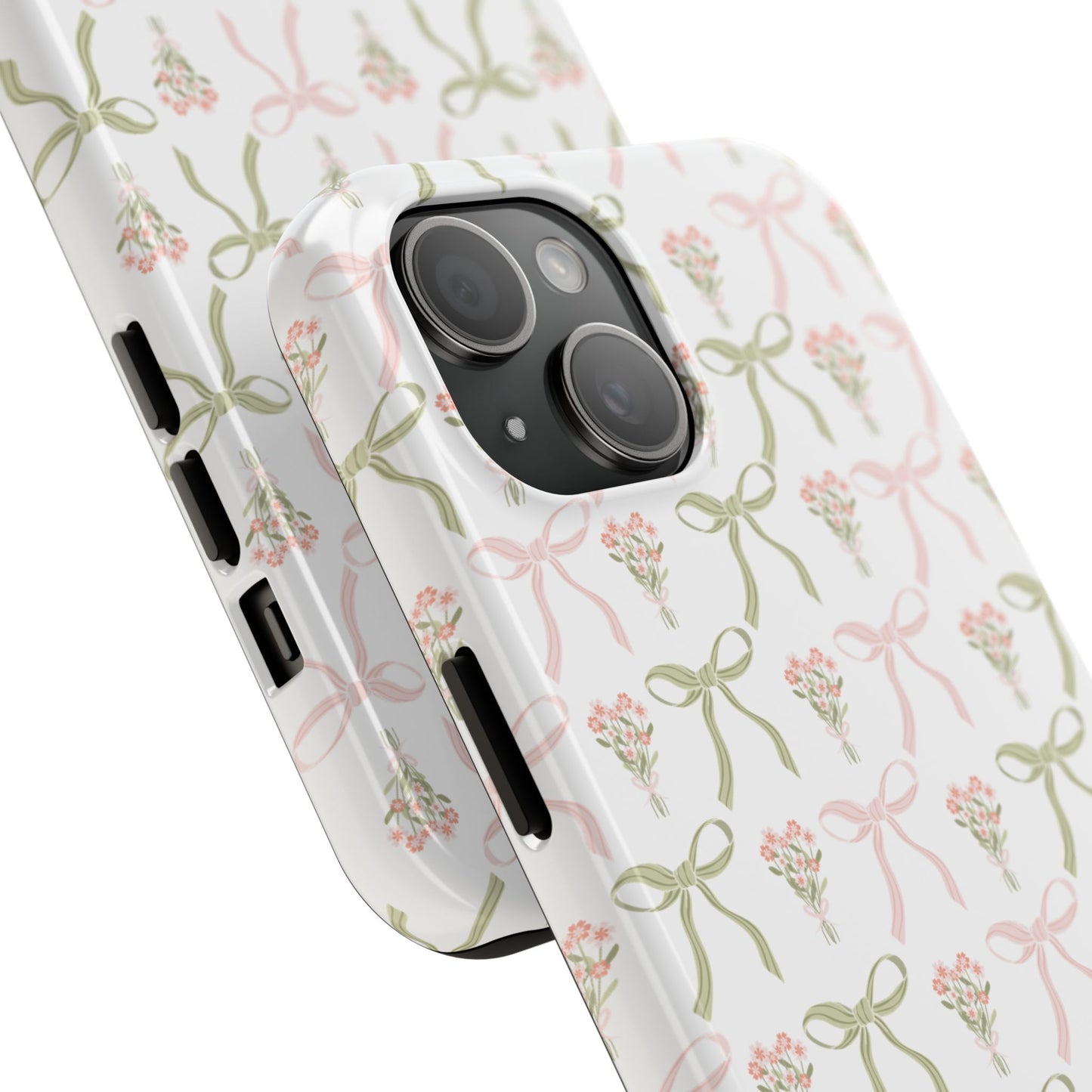 Light Pink and Green Phone Case, Bows and Bouquets Phone Case, Coquette Design Case, Durable Phone Case, Tough Phone Cases