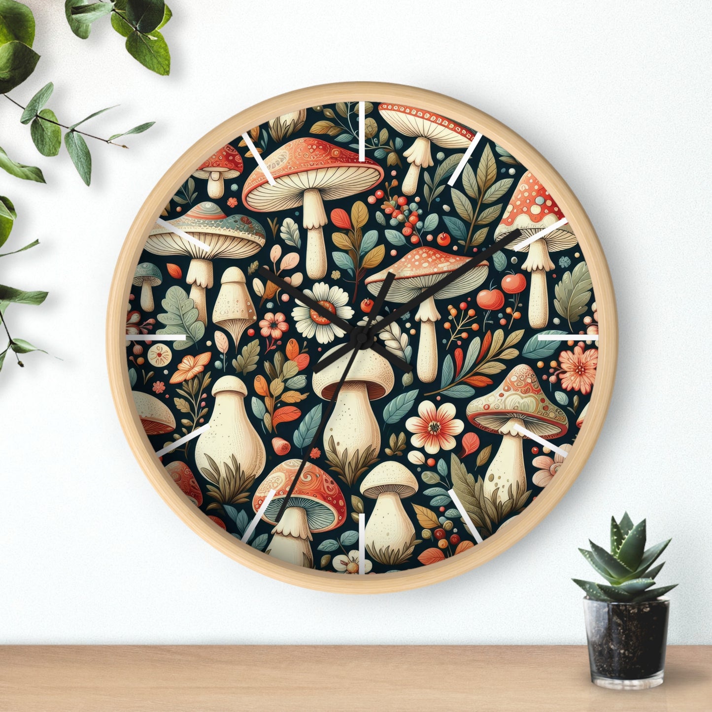 Botanical Mushroom Wall Clock, Nature Themed Clock, Botanical Wall Clock, Unique Wall Clock