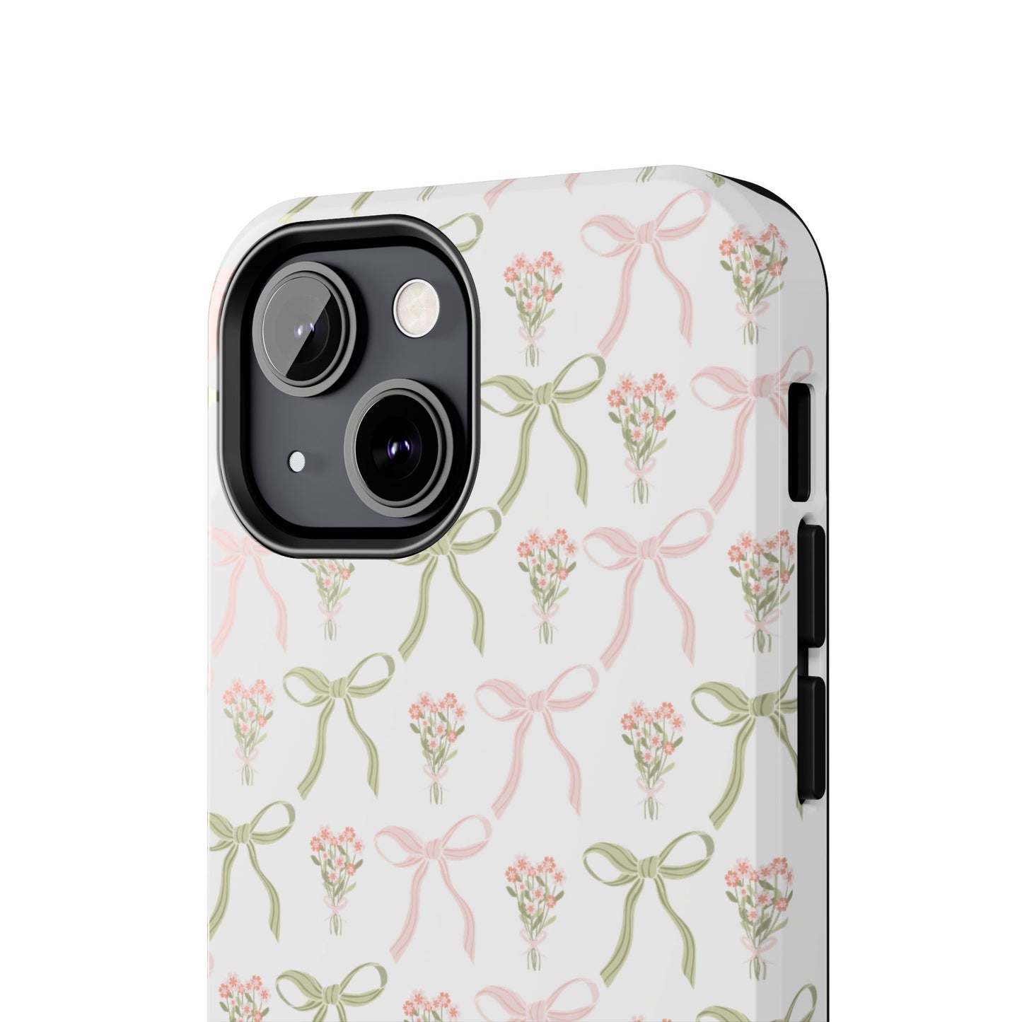Light Pink and Green Phone Case, Bows and Bouquets Phone Case, Coquette Design Case, Durable Phone Case, Tough Phone Cases