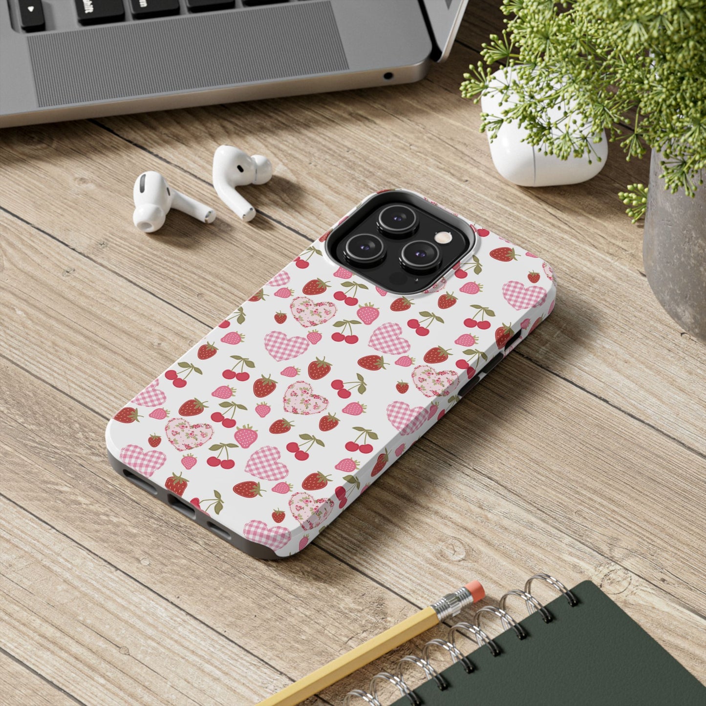 Hearts and Berries Phone Case, Coquette Design Case, Durable Phone Case, Tough Phone Cases