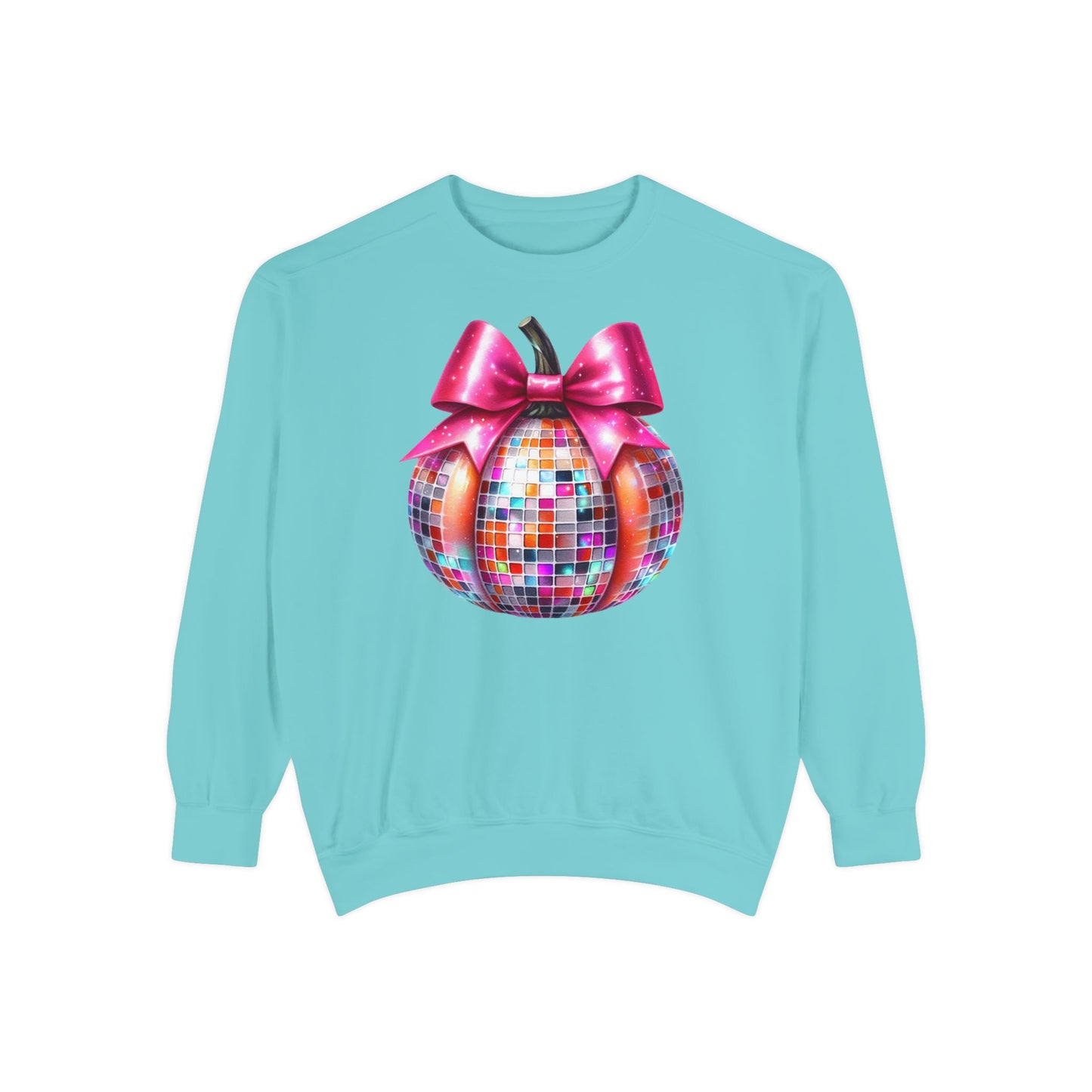 Copy of Disco Ball Pumpkin Sweatshirt - Vibrant Pink Bow Coquette Aesthetic, Unisex Jumper, Halloween Sweatshirt, Retro
