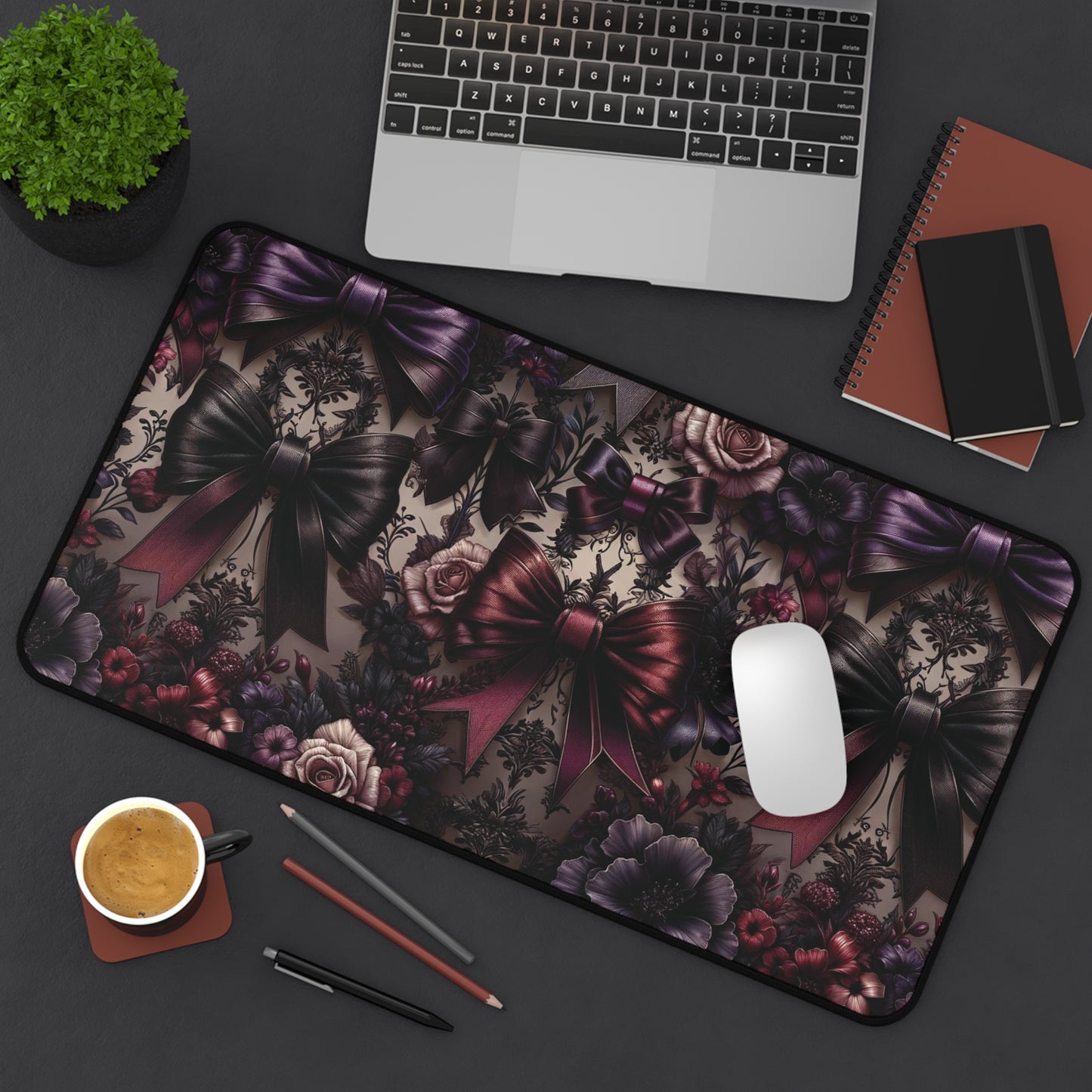Gothic Floral Desk Mat, Gothic Coquette Mat, Coquette Desk Mat, Bow Desk Mat, Large Desk Mat, Cute Desk Mat, Desk Protector