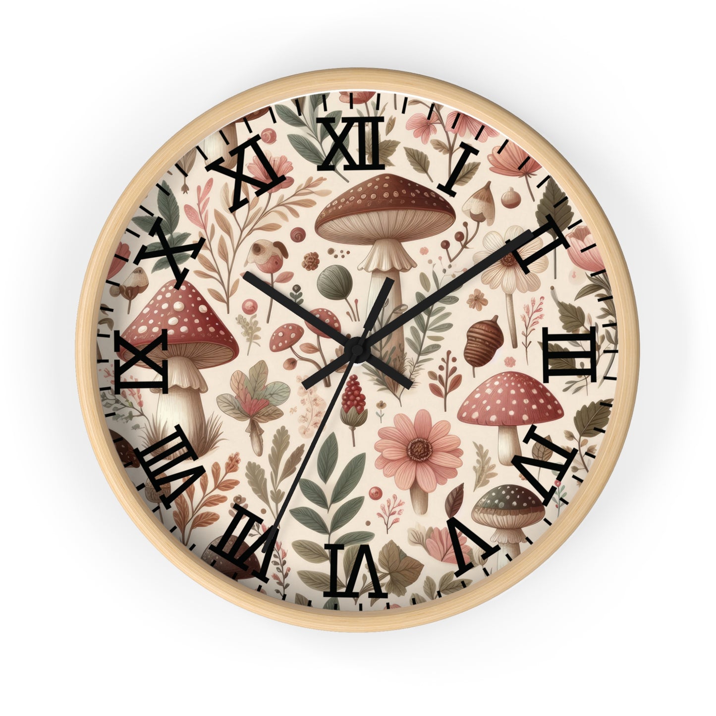 Botanical Mushroom Wall Clock, Nature Themed Clock, Botanical Wall Clock, Unique Wall Clock
