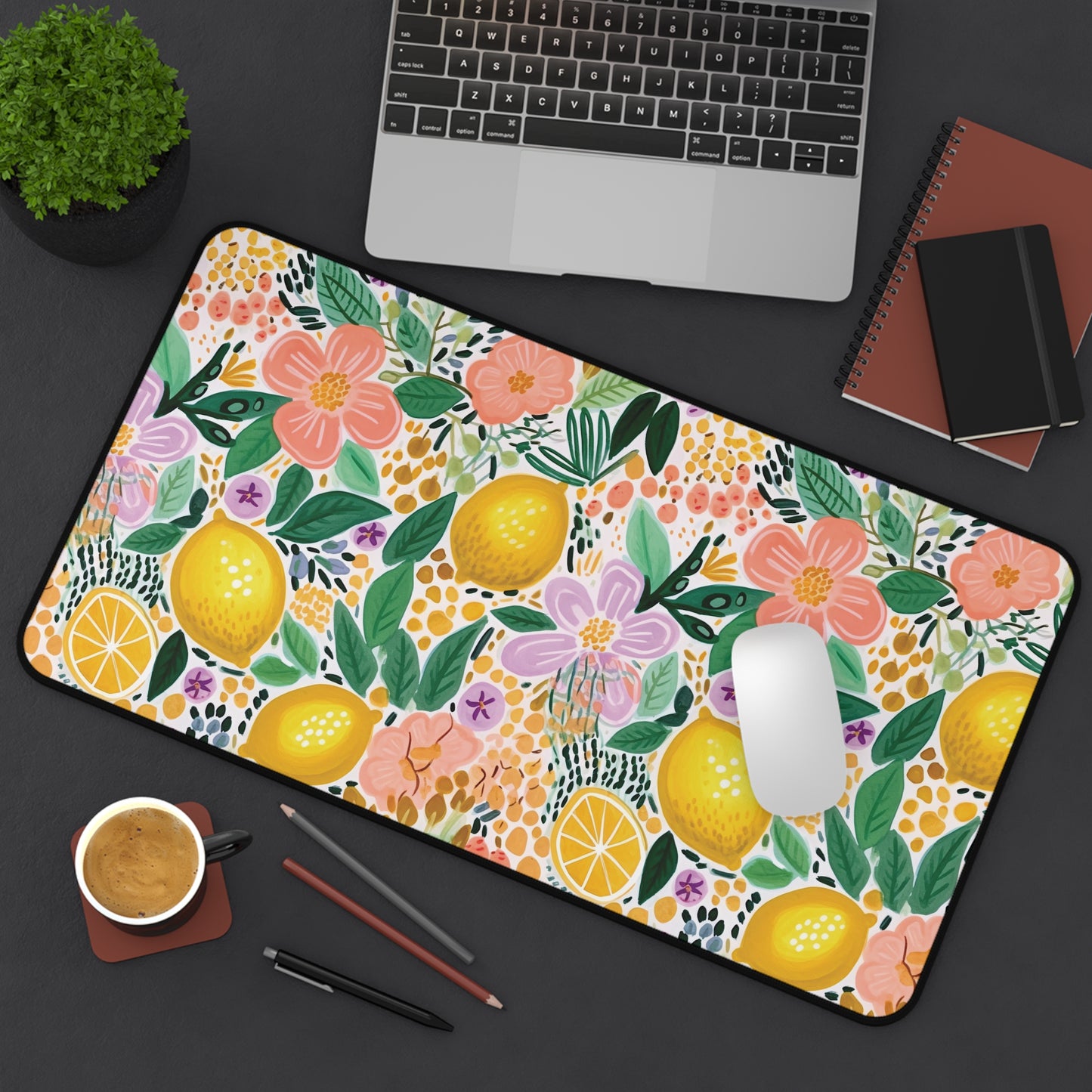 Citrus Garden Desk Mat, Whimsical Aesthetic Desk Protector, Colorful Desk Mat, Aesthetic Desk Mat, Large Desk Mat