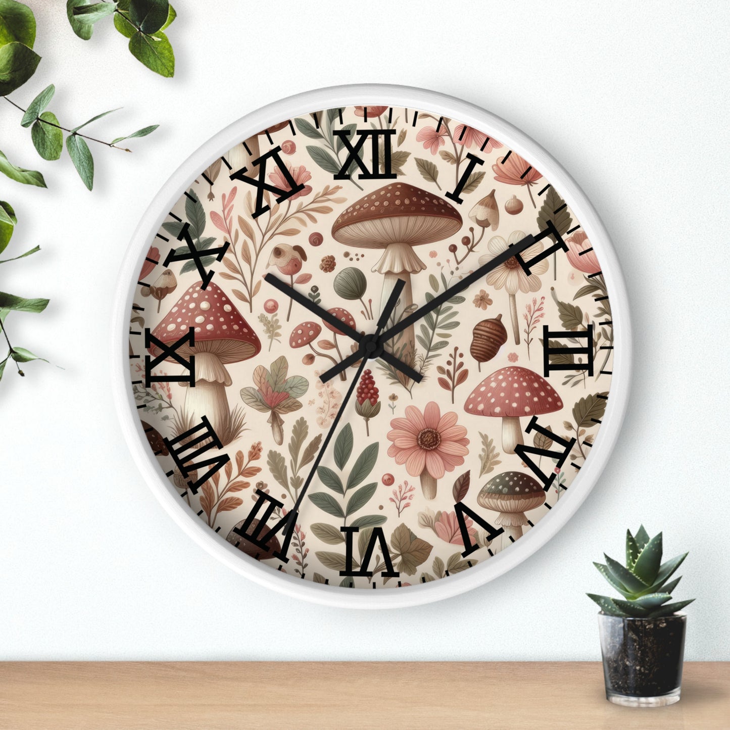 Botanical Mushroom Wall Clock, Nature Themed Clock, Botanical Wall Clock, Unique Wall Clock