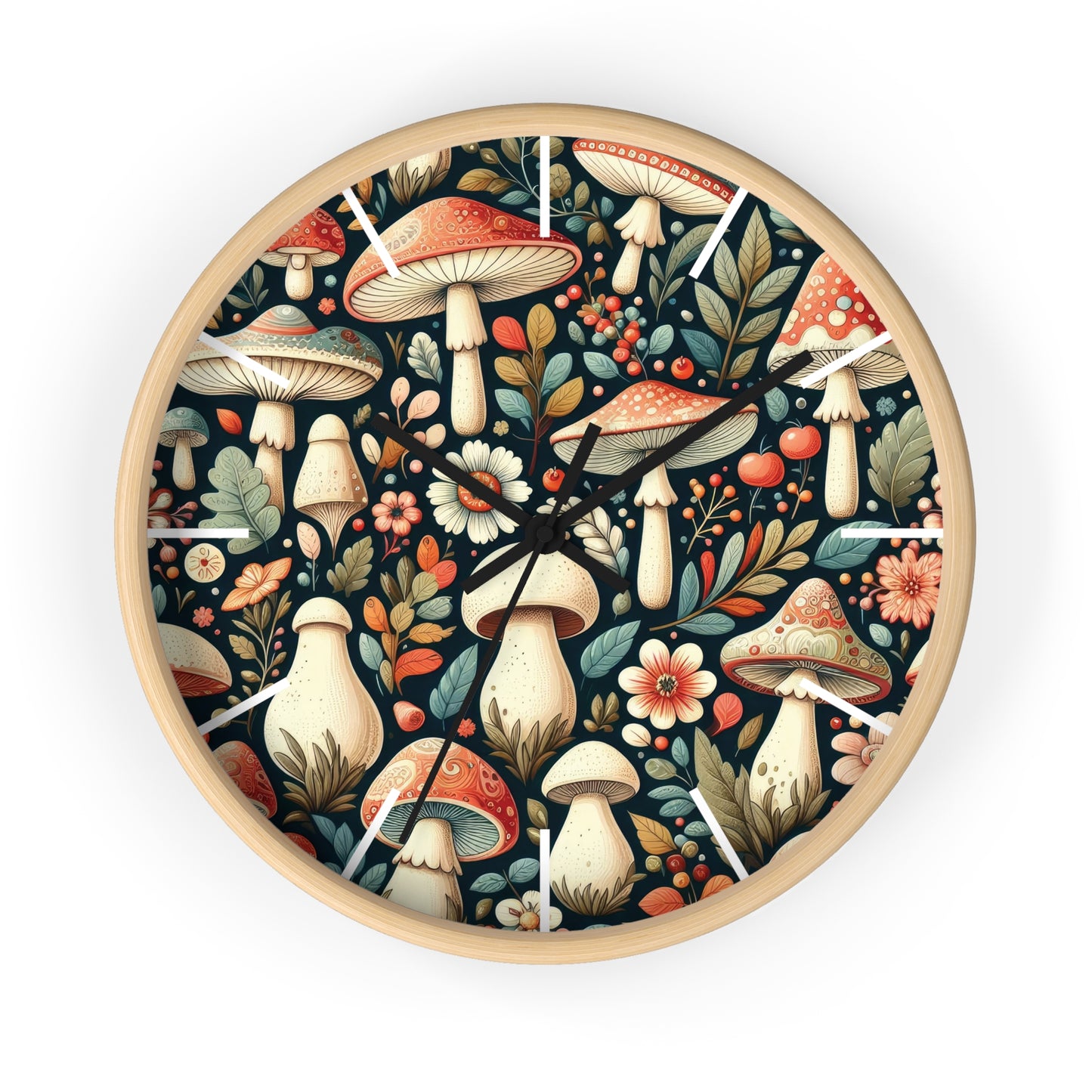 Botanical Mushroom Wall Clock, Nature Themed Clock, Botanical Wall Clock, Unique Wall Clock