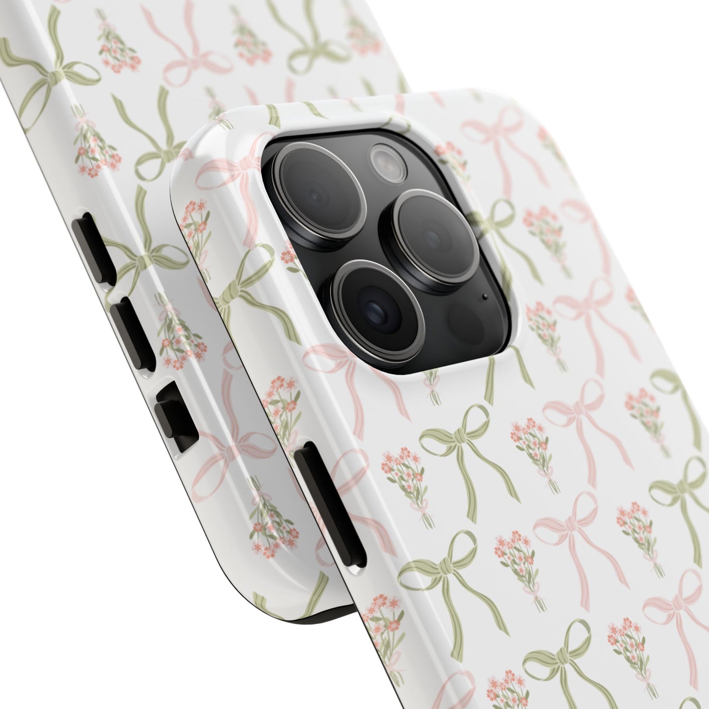 Light Pink and Green Phone Case, Bows and Bouquets Phone Case, Coquette Design Case, Durable Phone Case, Tough Phone Cases