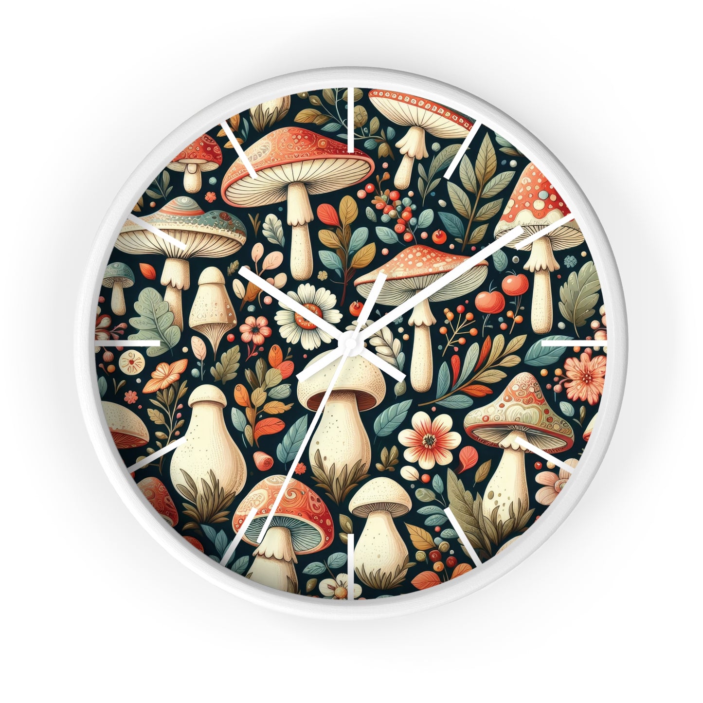 Botanical Mushroom Wall Clock, Nature Themed Clock, Botanical Wall Clock, Unique Wall Clock