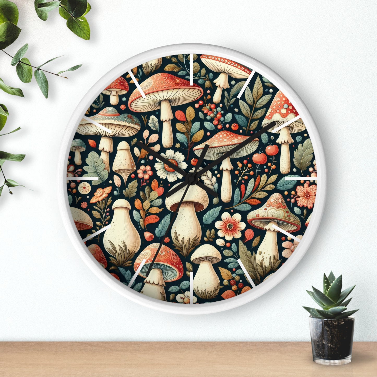 Botanical Mushroom Wall Clock, Nature Themed Clock, Botanical Wall Clock, Unique Wall Clock